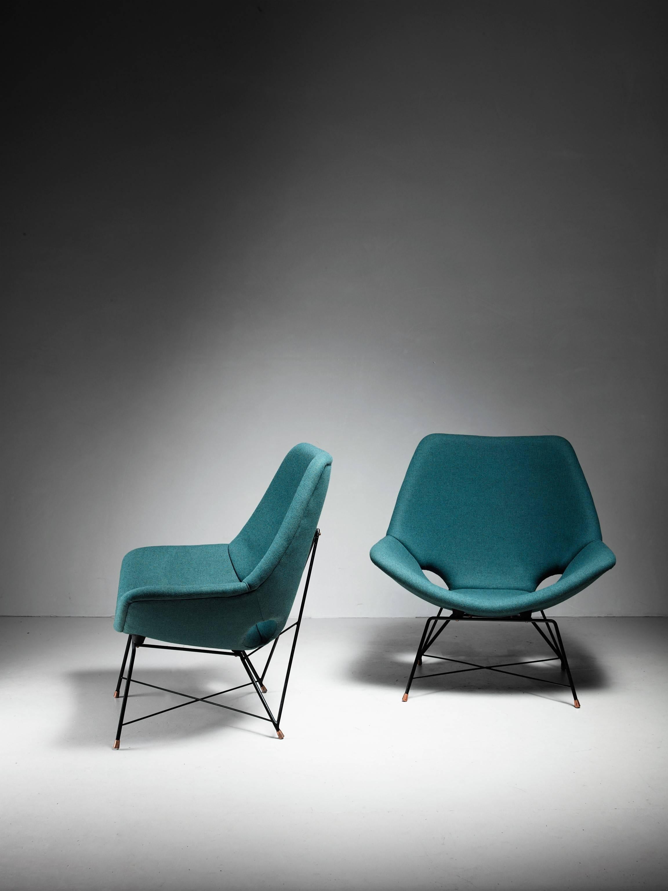 Mid-Century Modern Pair of Lounge Chairs by Augusto Bozzi for Saporiti, Italy, 1960s For Sale