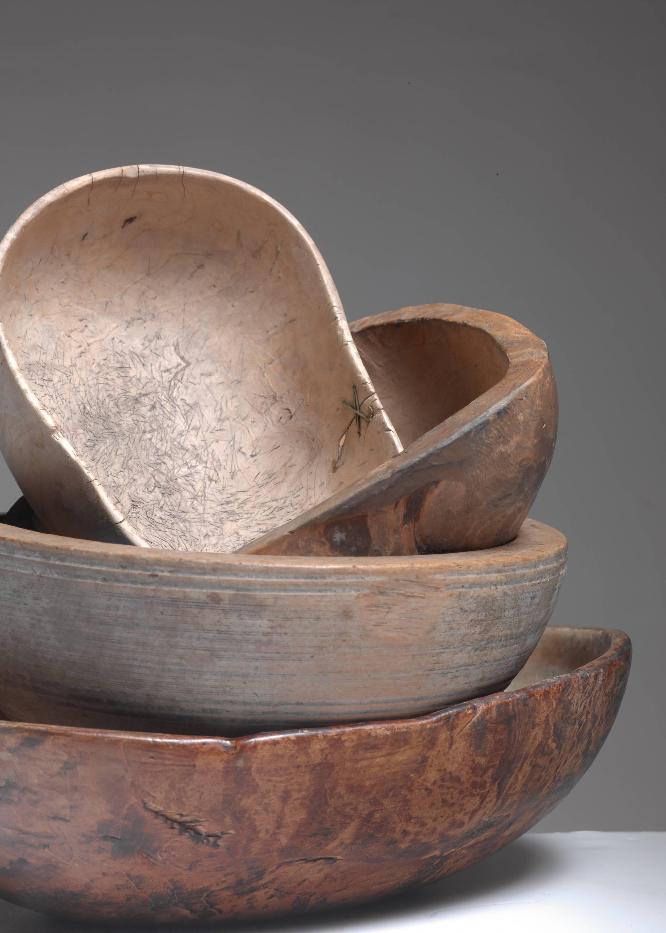 Four Wooden Folk Art Bowls from Sweden, 19th Century For Sale 3