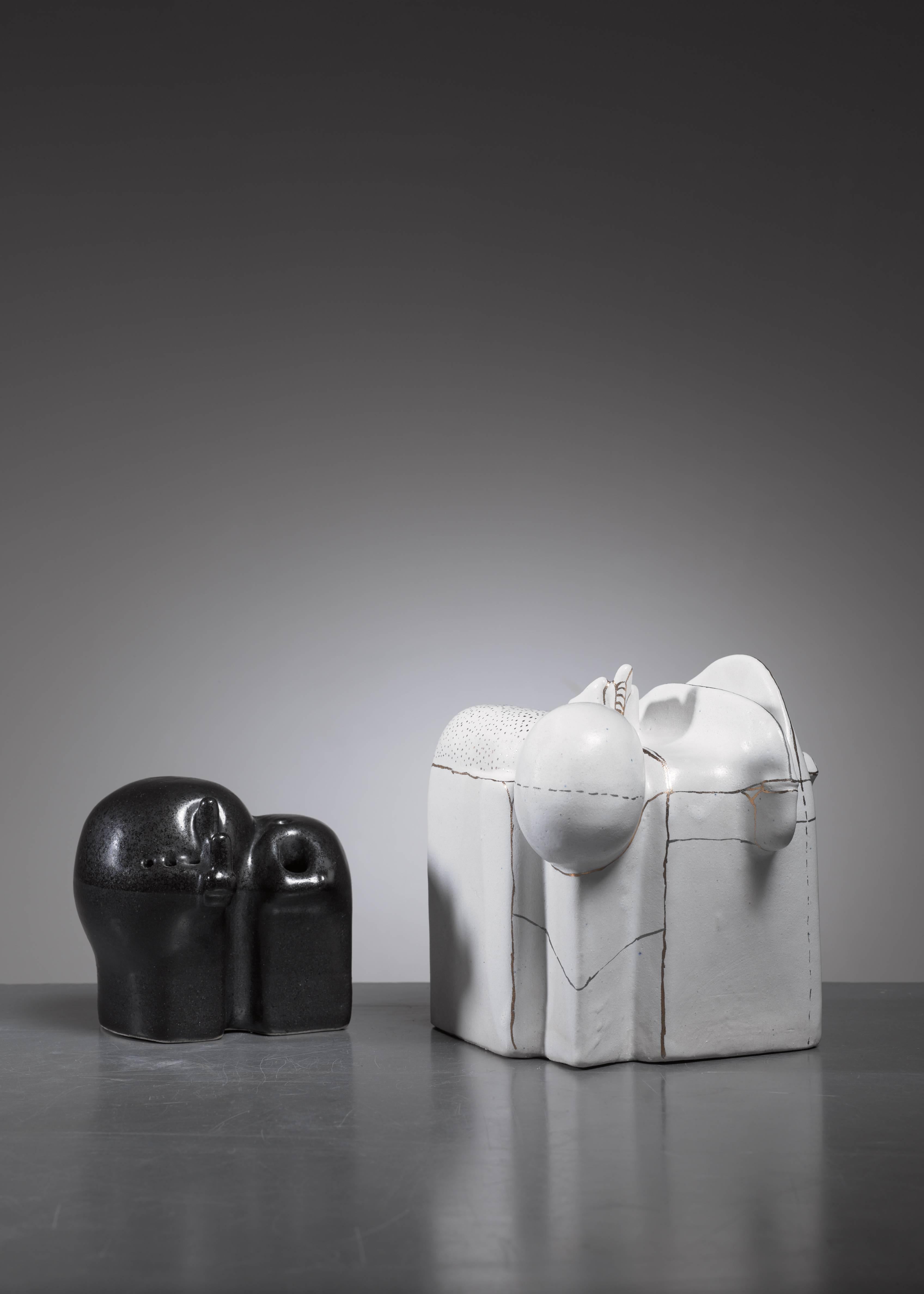Post-Modern Antje Schimpfle Pair of Sculptural Ceramic Vases, Germany, 1980s For Sale