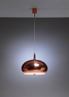 Large Full Copper Pendant Perforated Underneath, Italy, 1950s