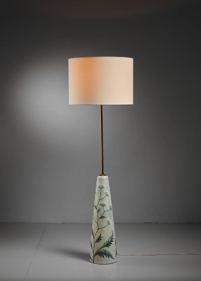 Soholm Ceramic Floor Lamp With Green Motif Denmark 1960s