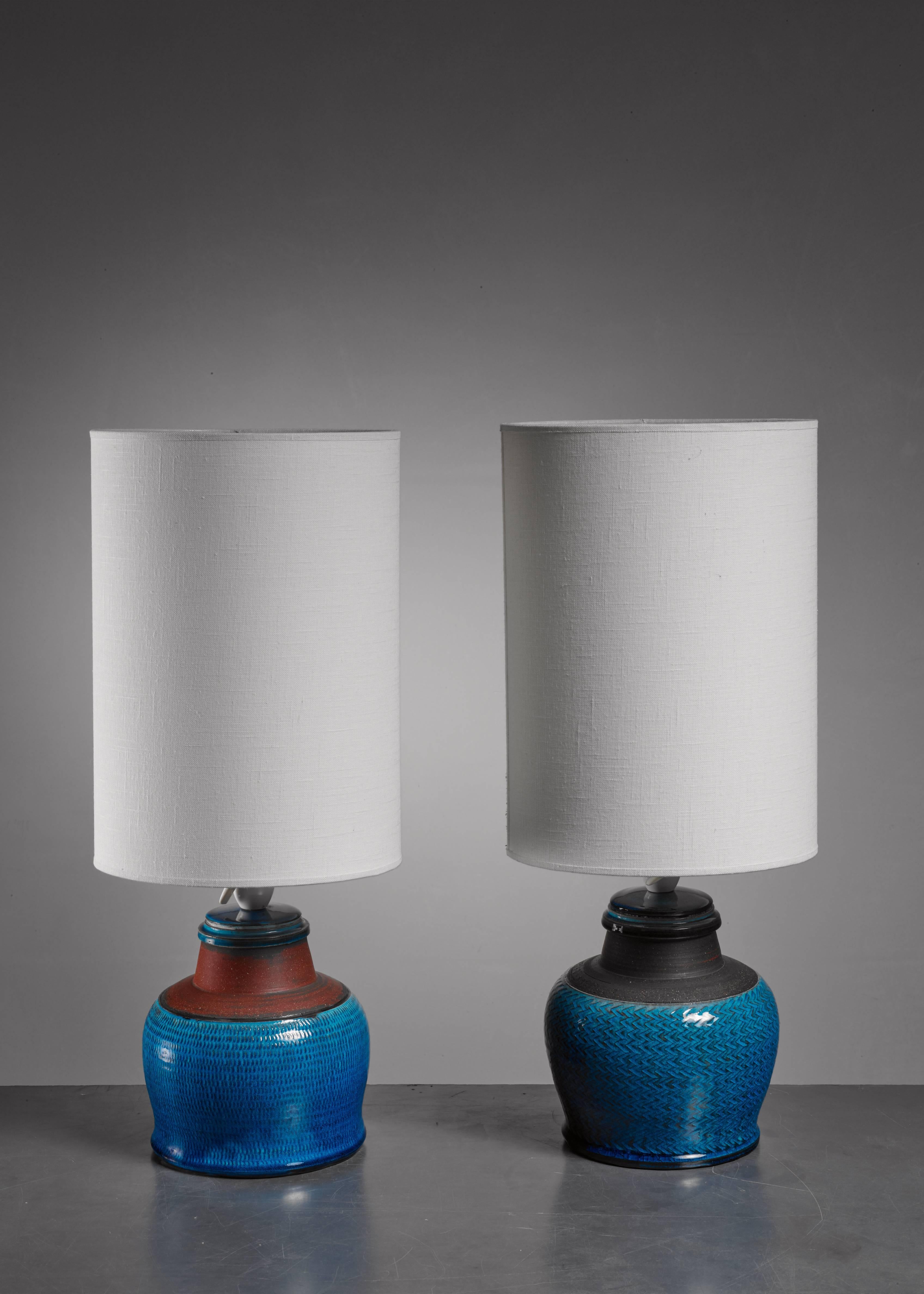 Danish Pair of Kahler Ceramic Table Lamps, Denmark, 1960s