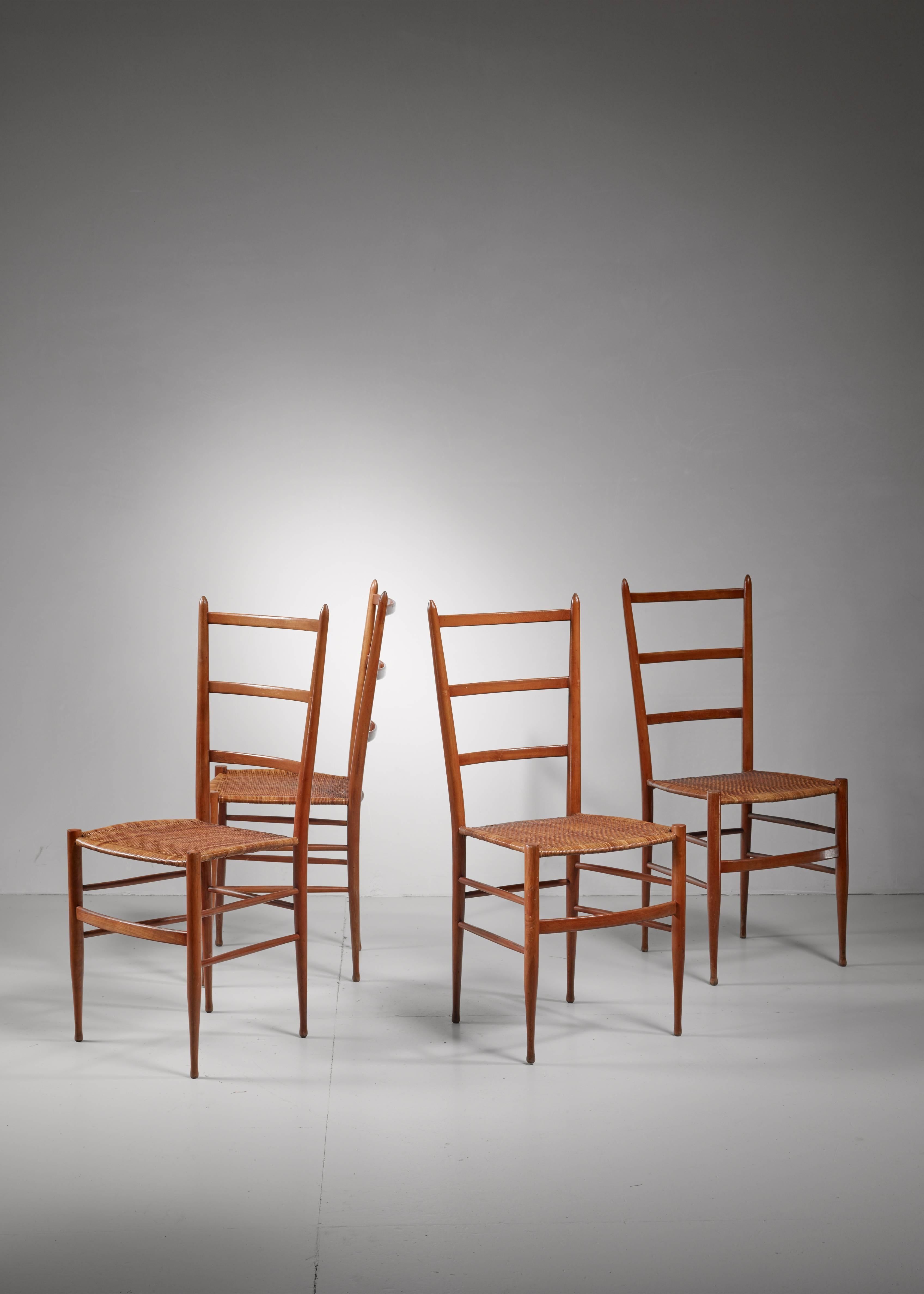Mid-Century Modern Set of Four Chiavari Chairs, Italy, 1950s