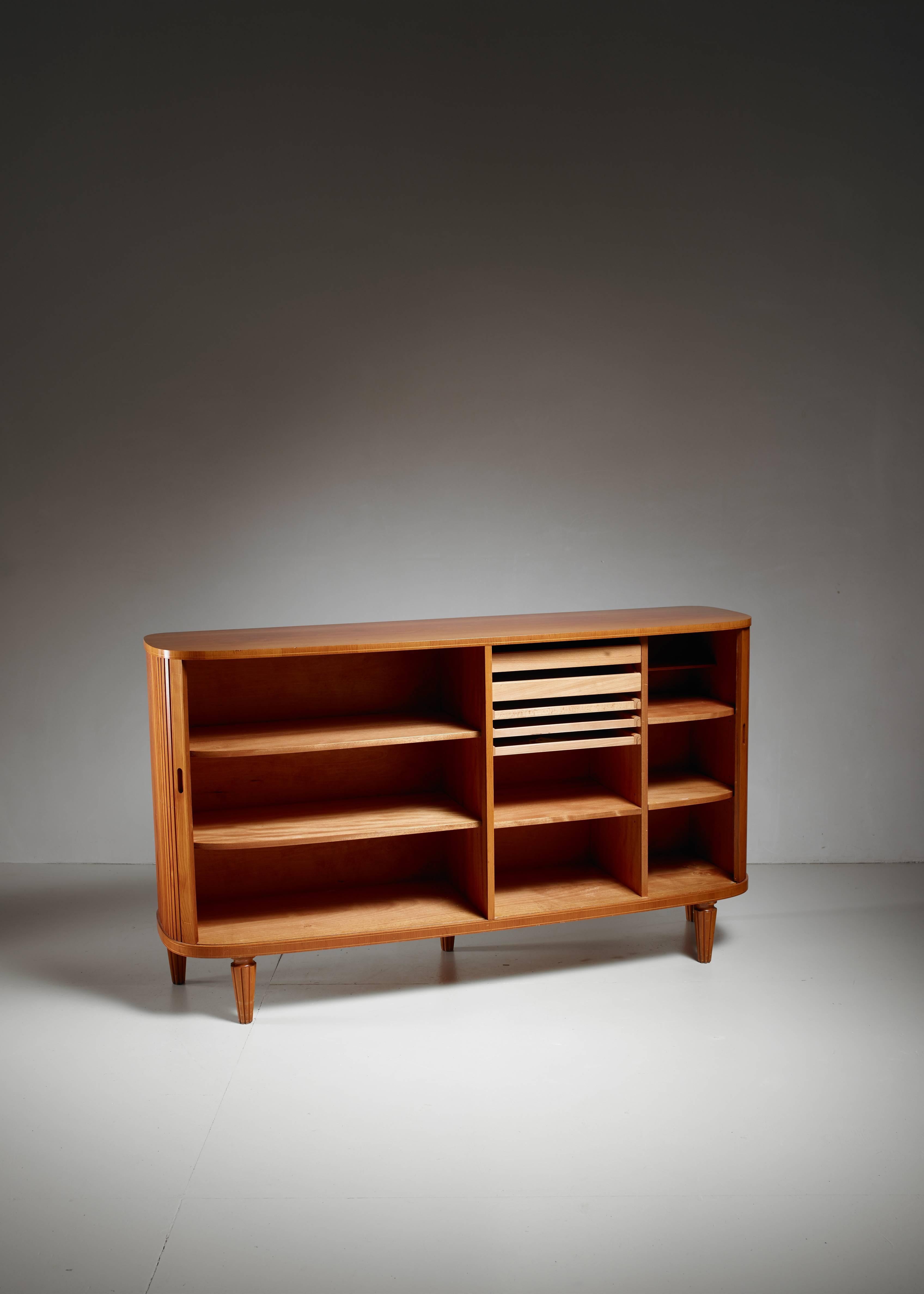 Mid-20th Century Swedish Elm Sideboard with Tambour Doors, 1940s For Sale