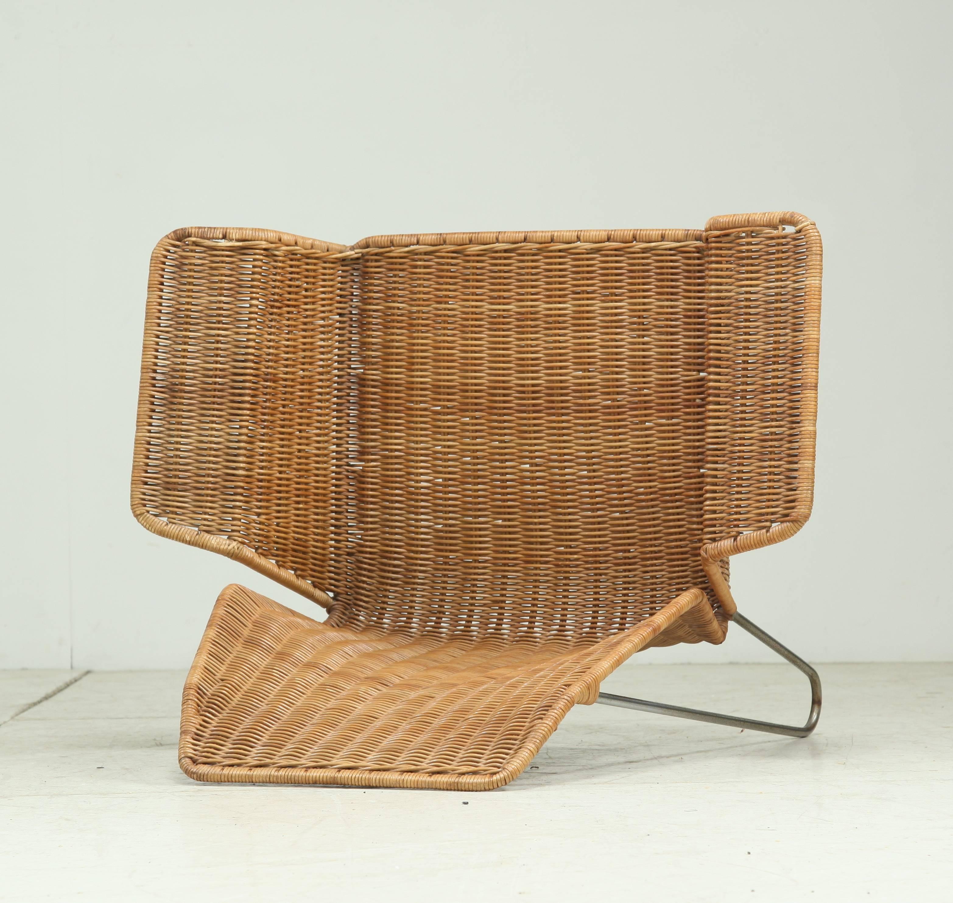Iron Dutch Design rattan armchair on a bent iron frame, 1960s For Sale