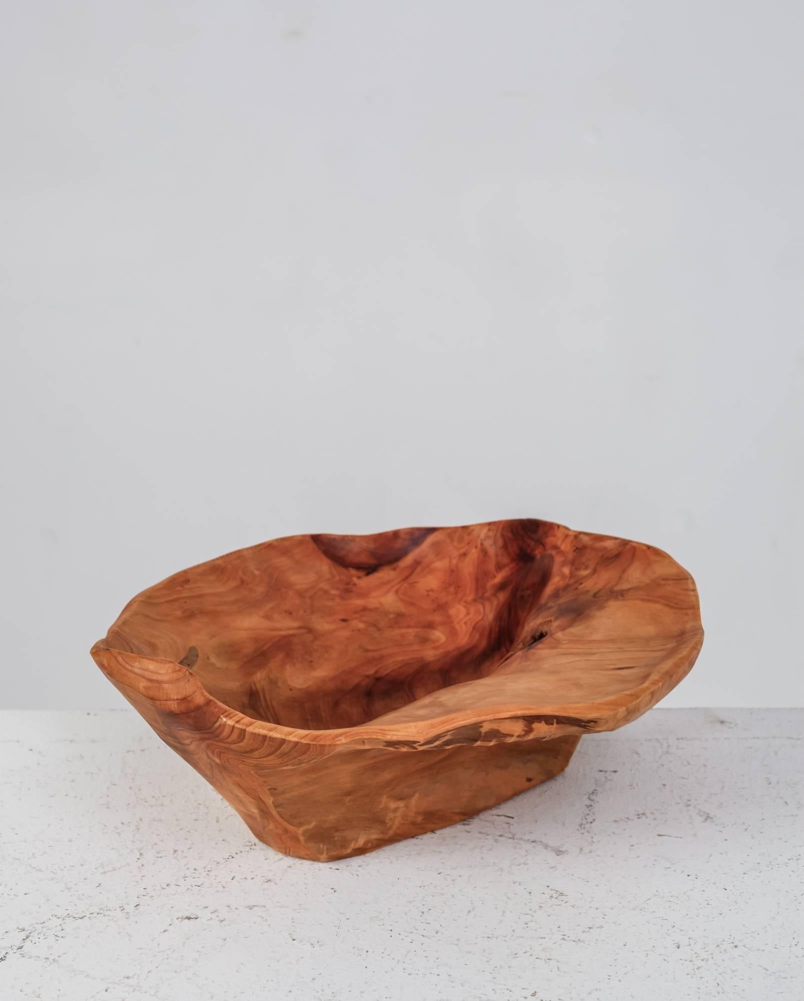 American Organically Shaped Wooden Bowl, Signed 'CC 72', USA