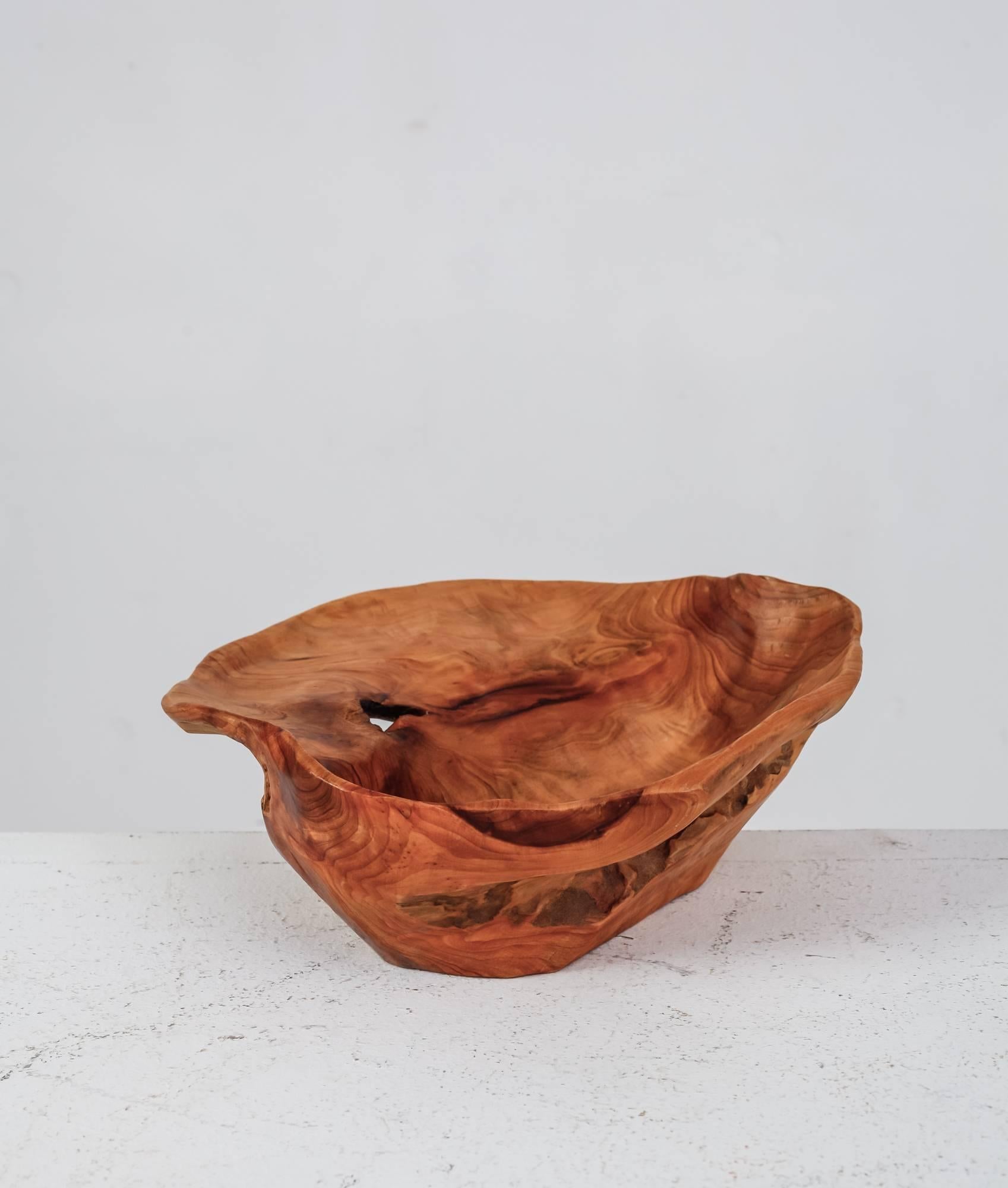 American Craftsman Organically Shaped Wooden Bowl, Signed 'CC 72', USA