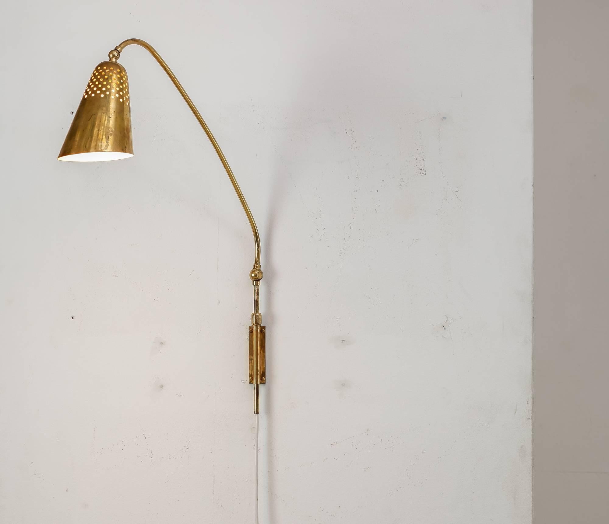 Scandinavian Modern Brass Swiveling Wall Applique, Sweden, 1940s
