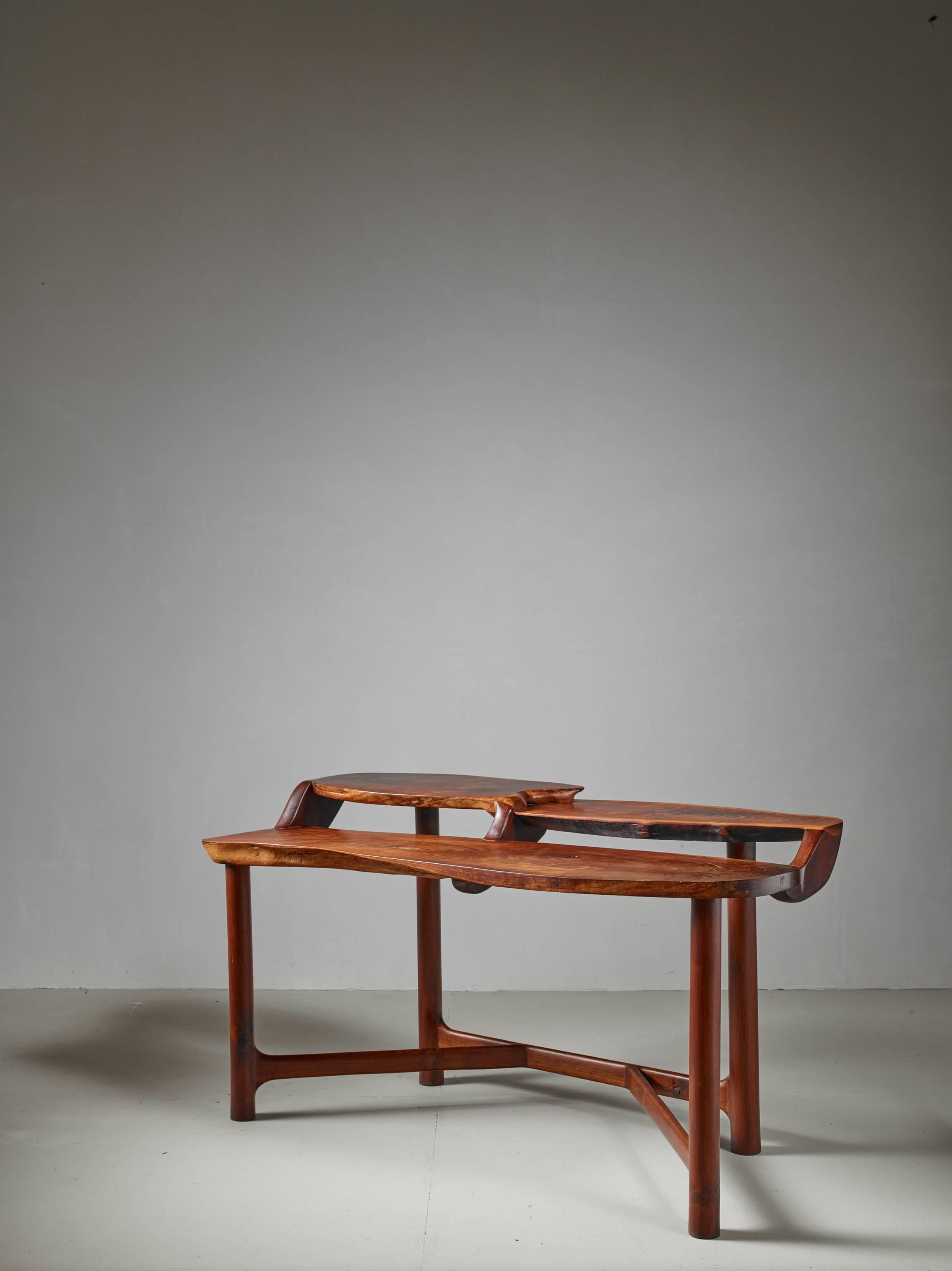 American Craftsman Two-Tier Ejner Pagh Studio Walnut Desk, USA, 1974 For Sale