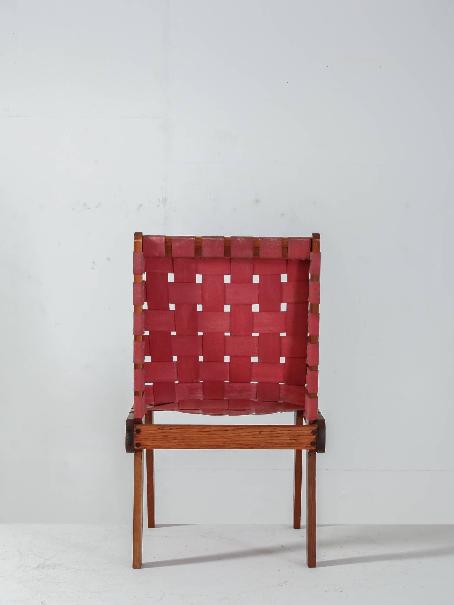 Mid-Century Modern Minimal Red Webbed Chair, USA, 1950s For Sale