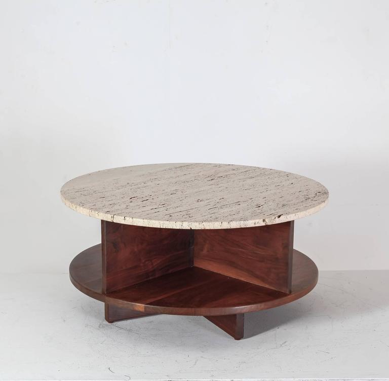 Arden Riddle Rotating Walnut and Travertine Coffee Table, USA, 1969 For