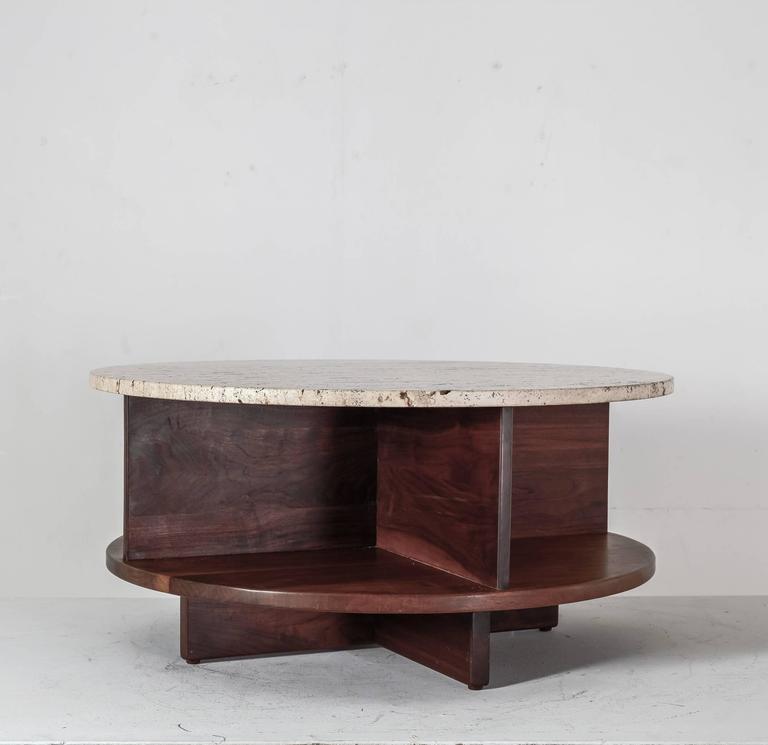 Arden Riddle Rotating Walnut and Travertine Coffee Table, USA, 1969 For