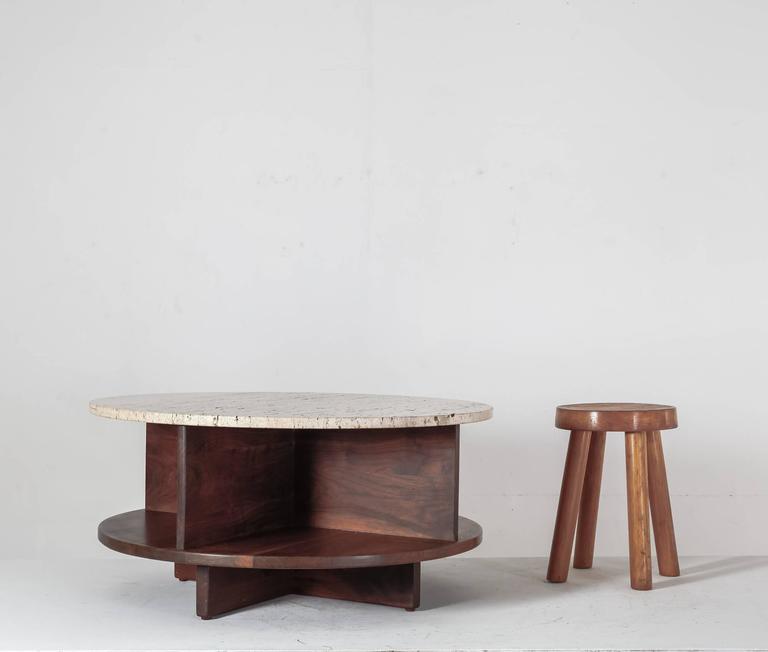 Arden Riddle Rotating Walnut and Travertine Coffee Table, USA, 1969 For