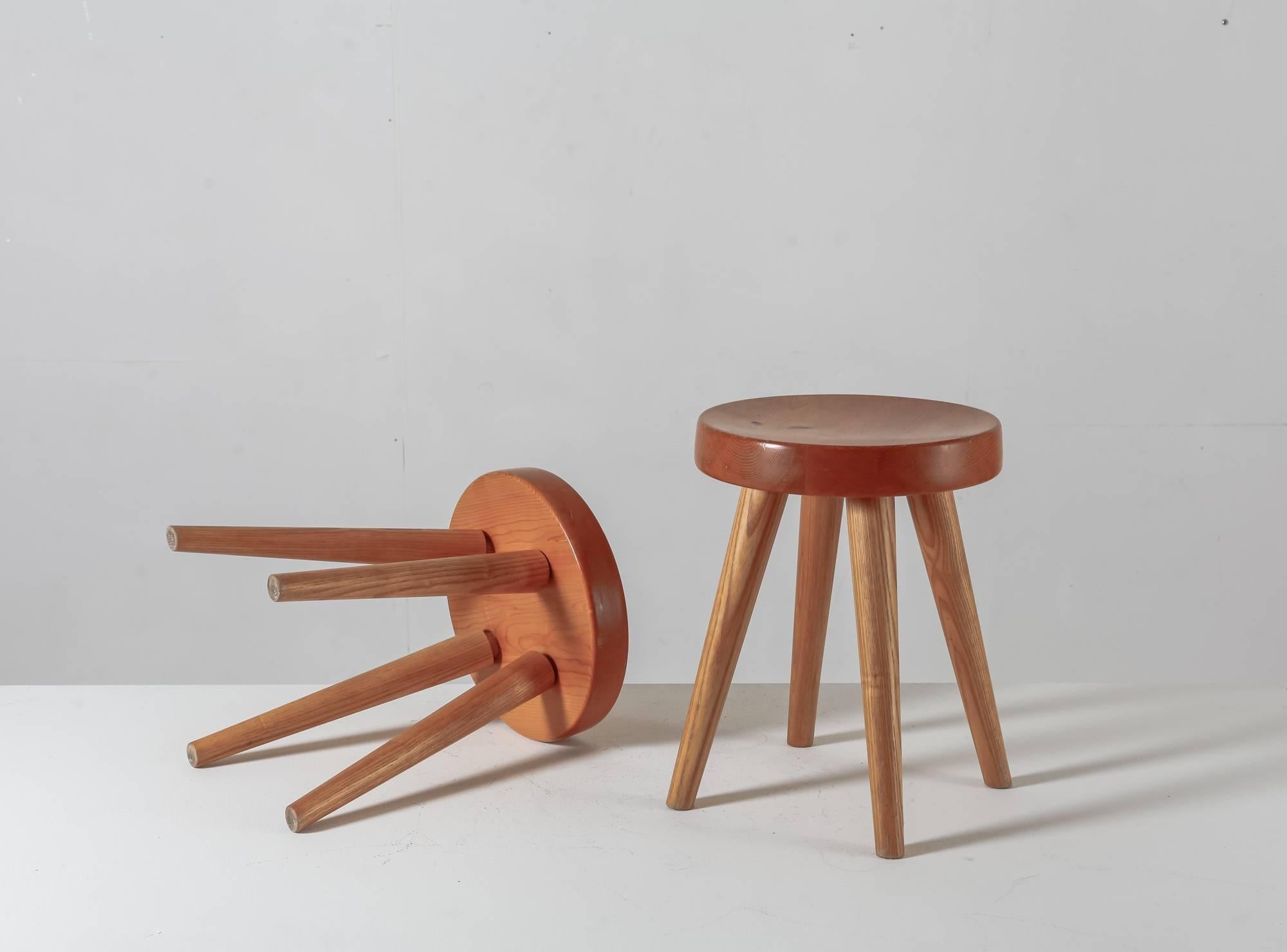 Mid-Century Modern Charlotte Perriand Pair of Four-Legged Stools, France, 1960s For Sale