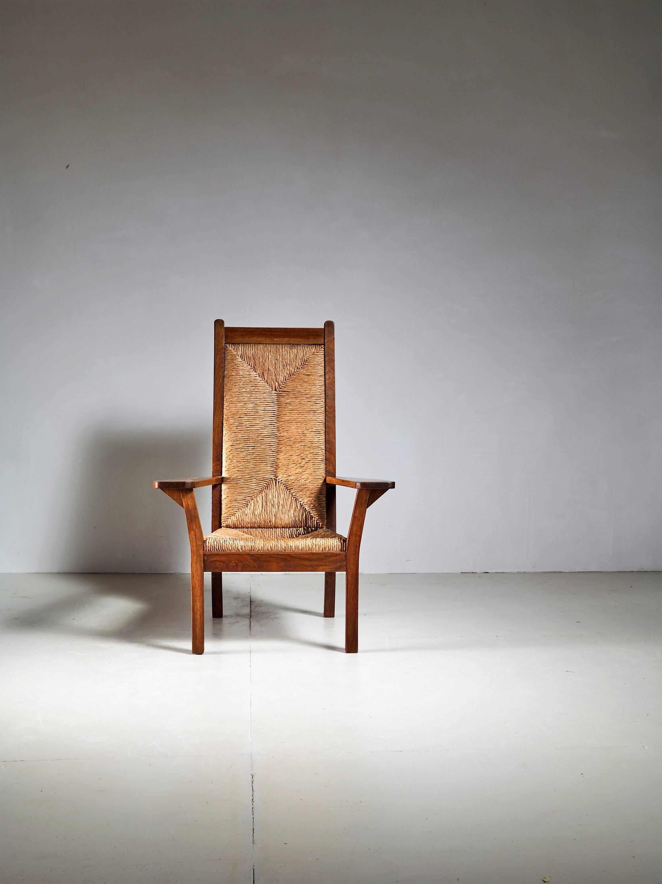 Arts and Crafts Worpsweder High Back Armchair by Willy Ohler, Germany, 1920s For Sale
