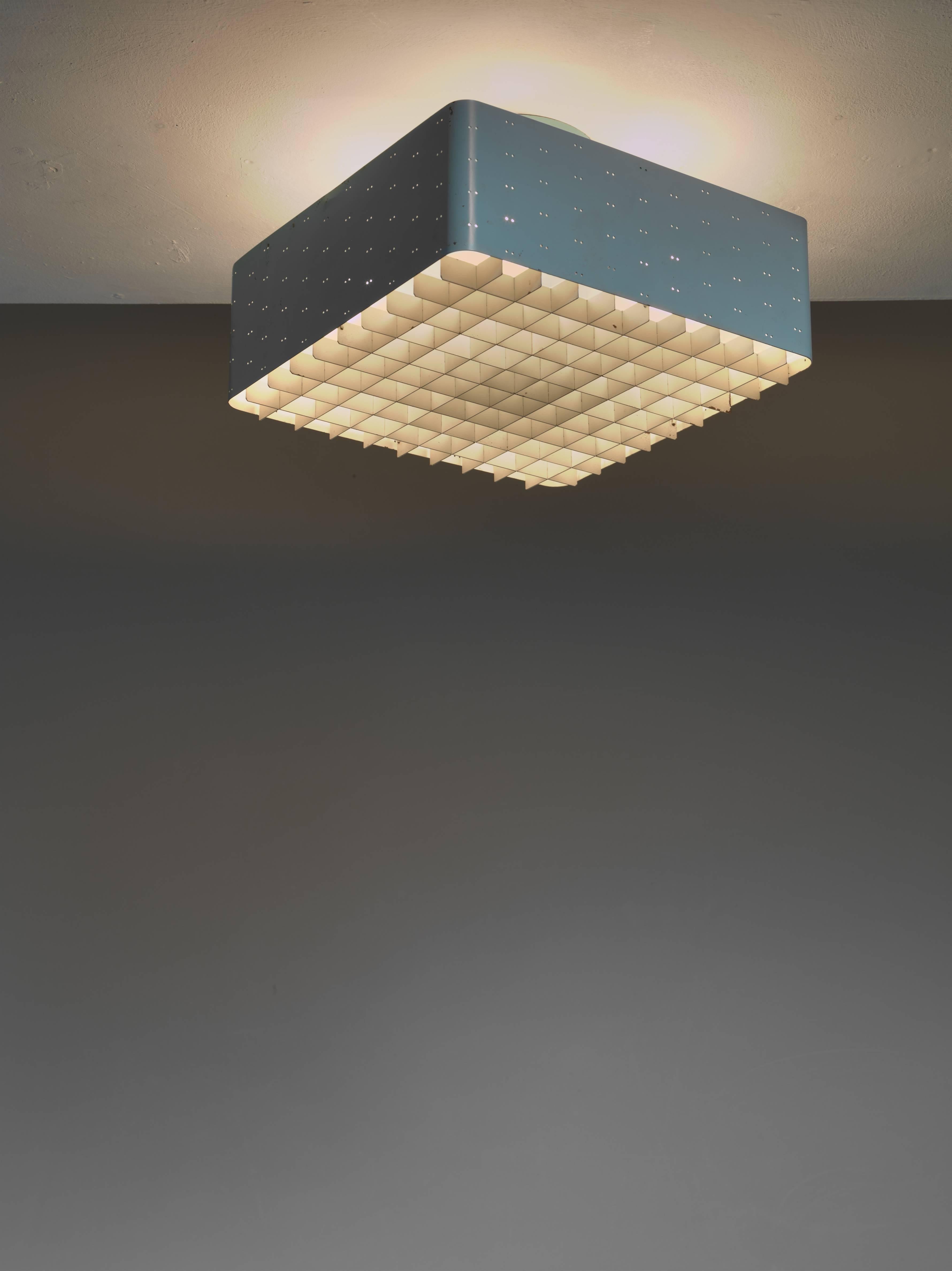 Scandinavian Modern Rare and Early Blue Paavo Tynell 9068 Ceiling Lamp for Taito, Finland, 1940s For Sale