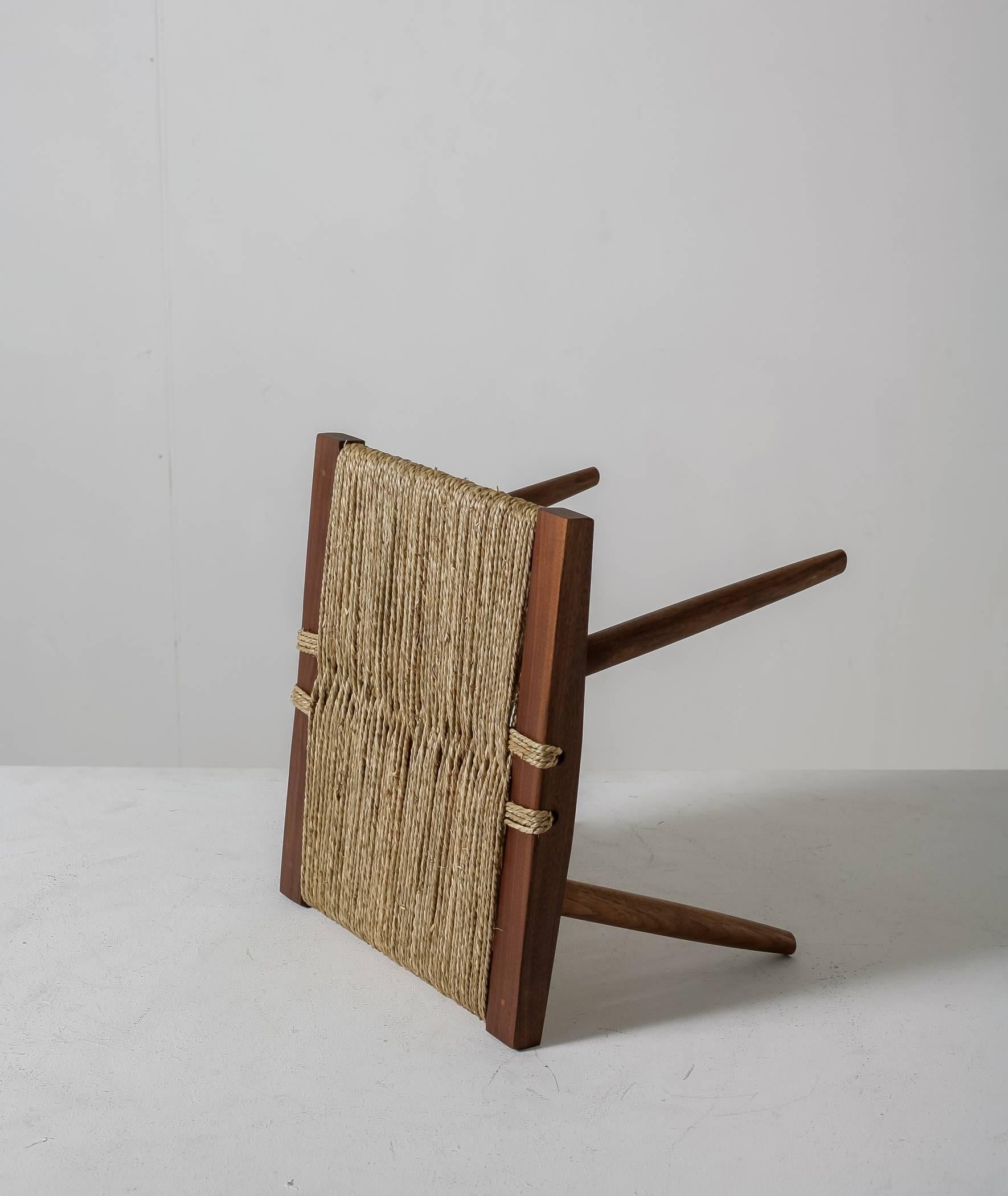 American Craftsman George Nakashima Walnut with Grass Rope Stool, USA, 1950s For Sale