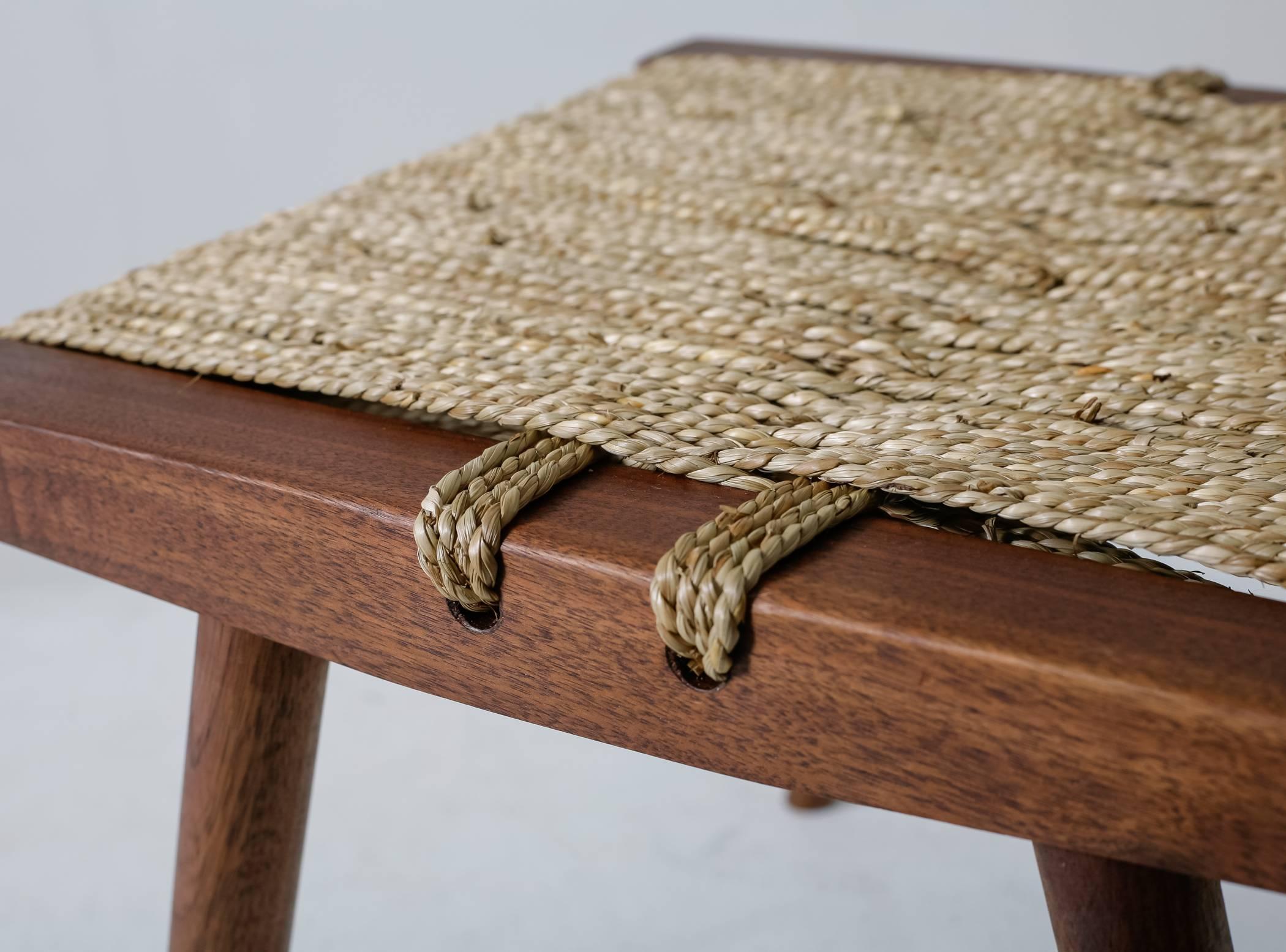 Mid-20th Century George Nakashima Walnut with Grass Rope Stool, USA, 1950s For Sale
