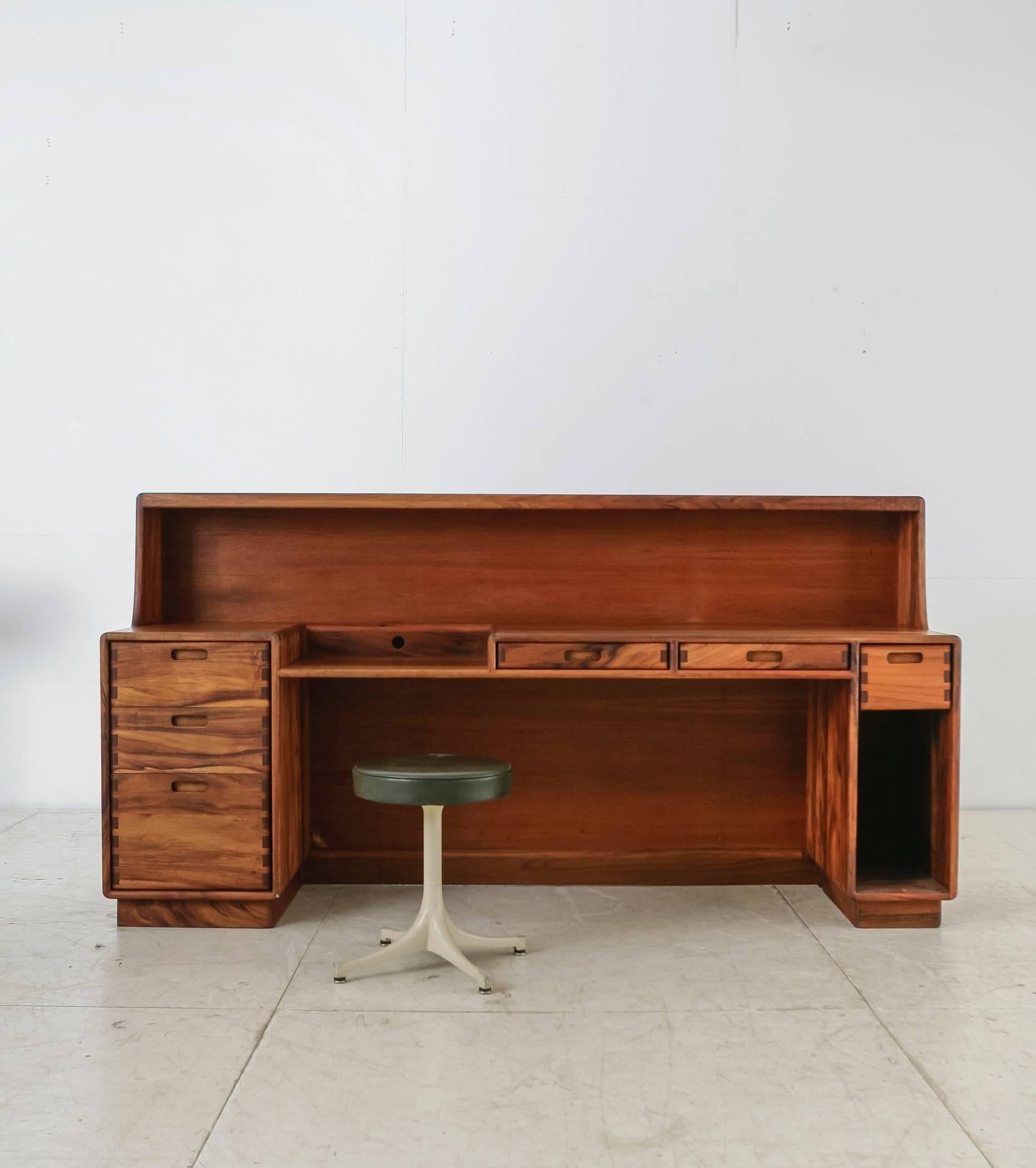 A large working desk with six drawers by California craftsman Jim Sweeney. The total height is 109.5 cm (43