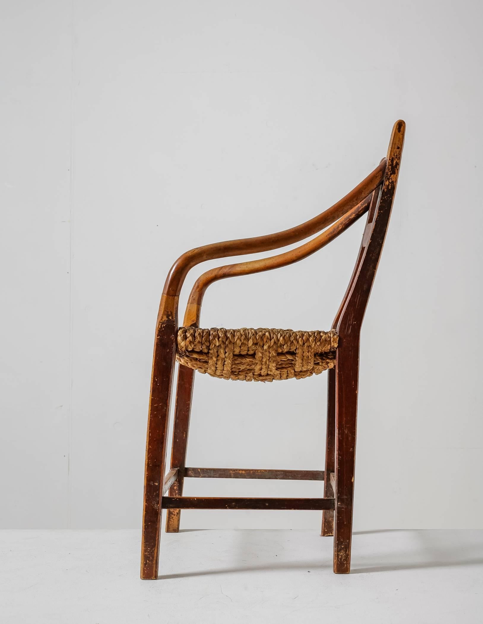 Stained Beech and Woven Rope Armchair, Denmark, 19th Century In Good Condition For Sale In Maastricht, NL
