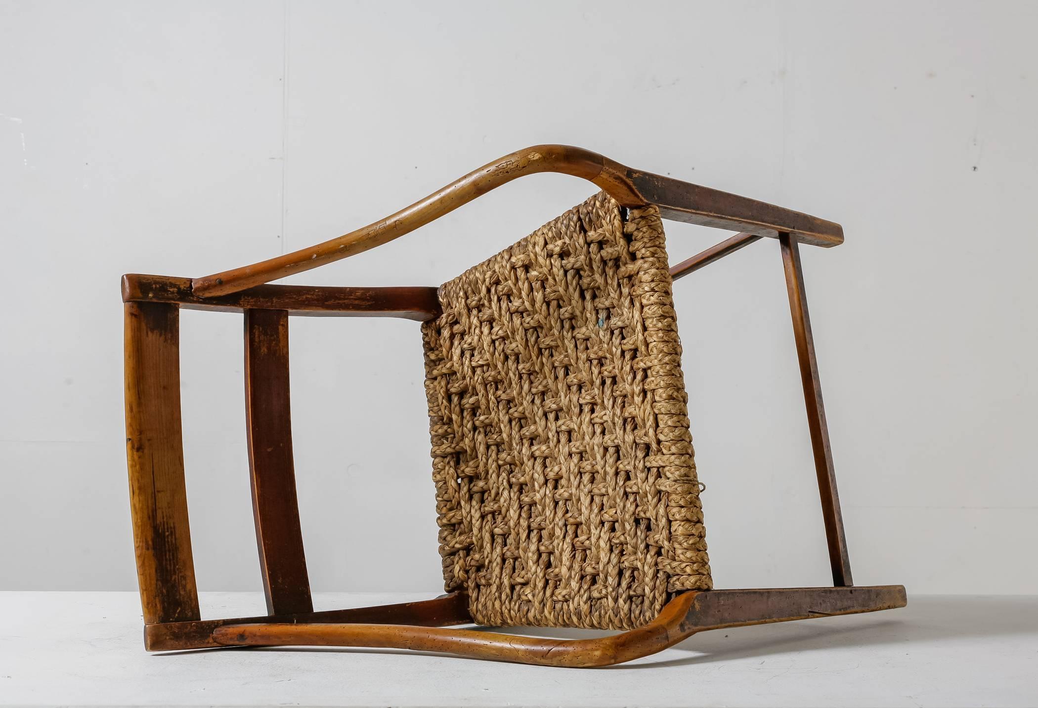 Stained Beech and Woven Rope Armchair, Denmark, 19th Century For Sale 4