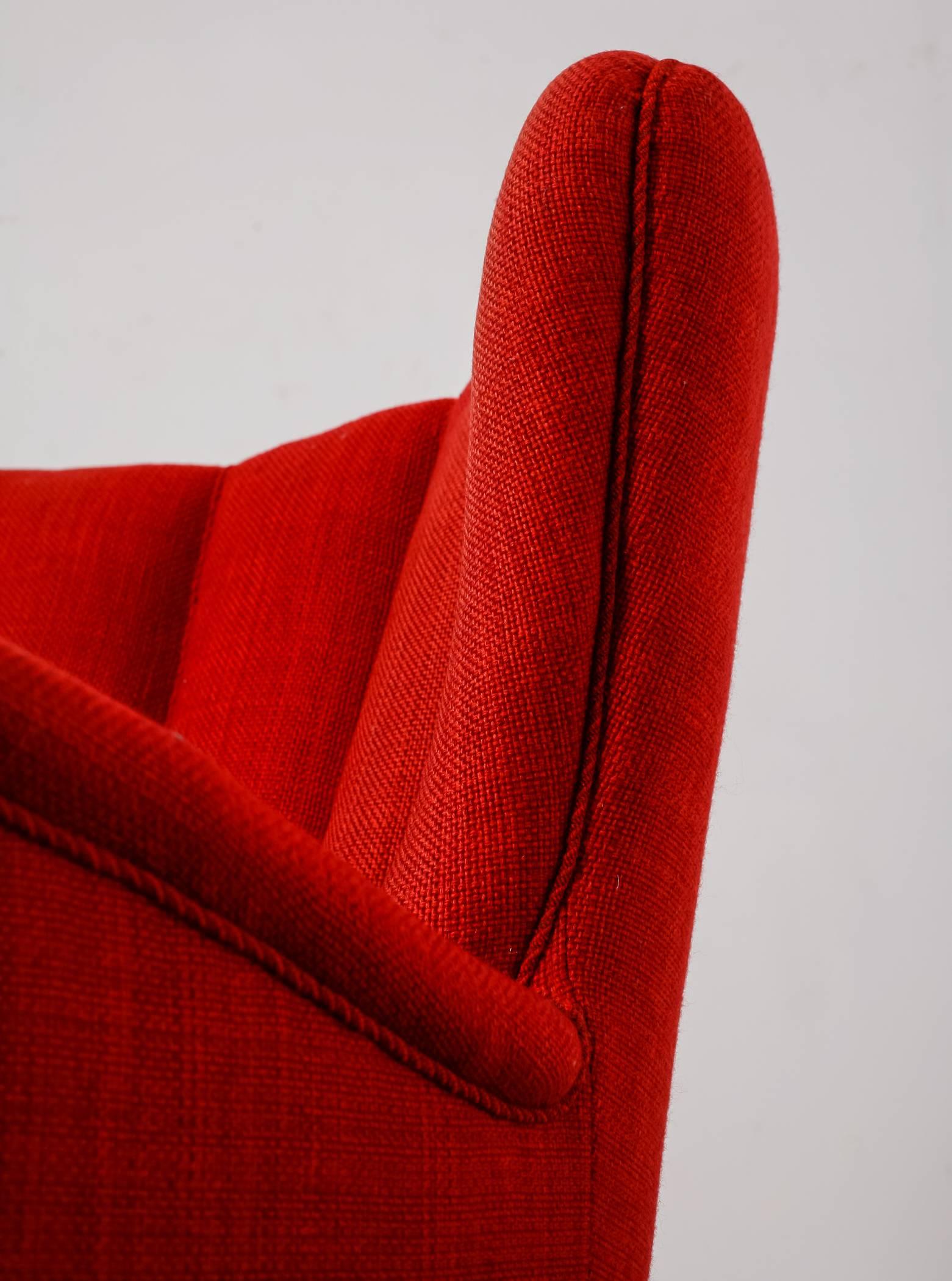 Mid-20th Century Danish Highback Easy Chair with Red Wool Upholstery, 1940s For Sale