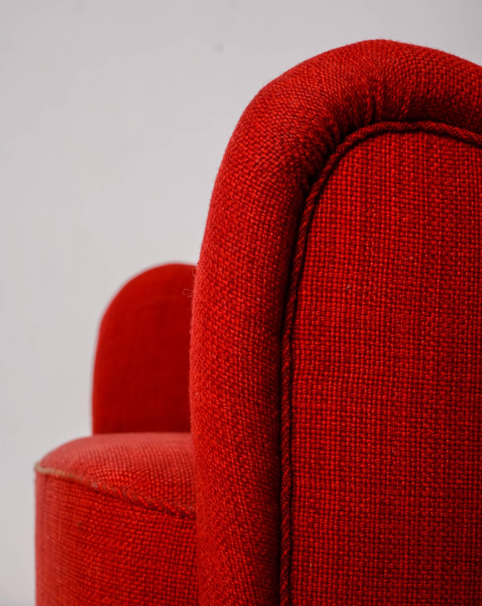 Danish Highback Easy Chair with Red Wool Upholstery, 1940s For Sale 2