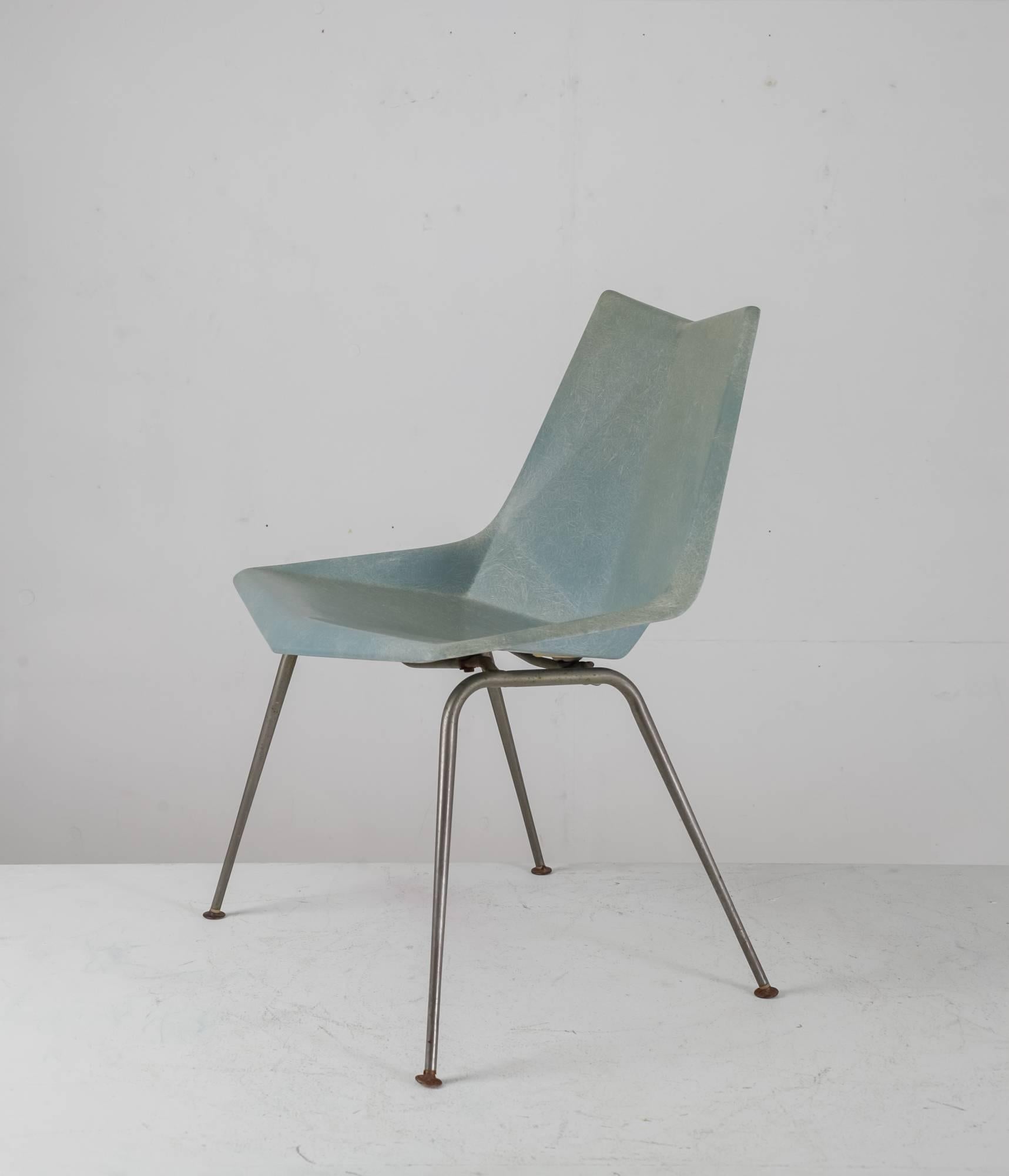 Mid-Century Modern Paul McCobb Blue-Grey Origami Side Chair, USA, 1950s For Sale