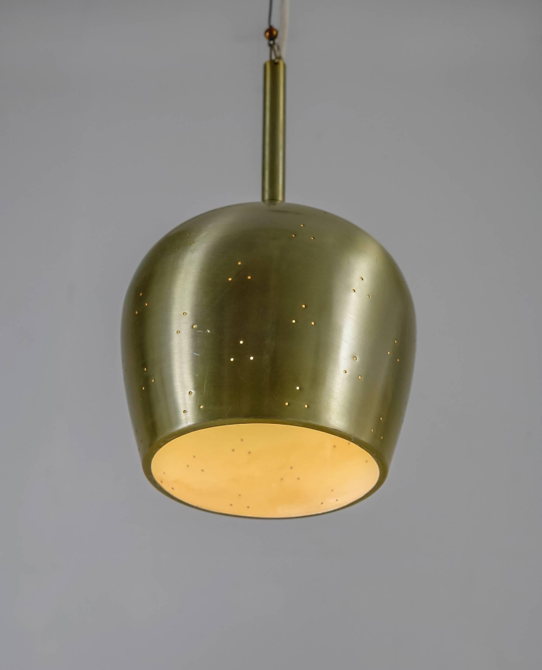 American Pair Paavo Tynell Brass Brandy Snifter Shaped Pendant Lamps, Finland, 1950s For Sale