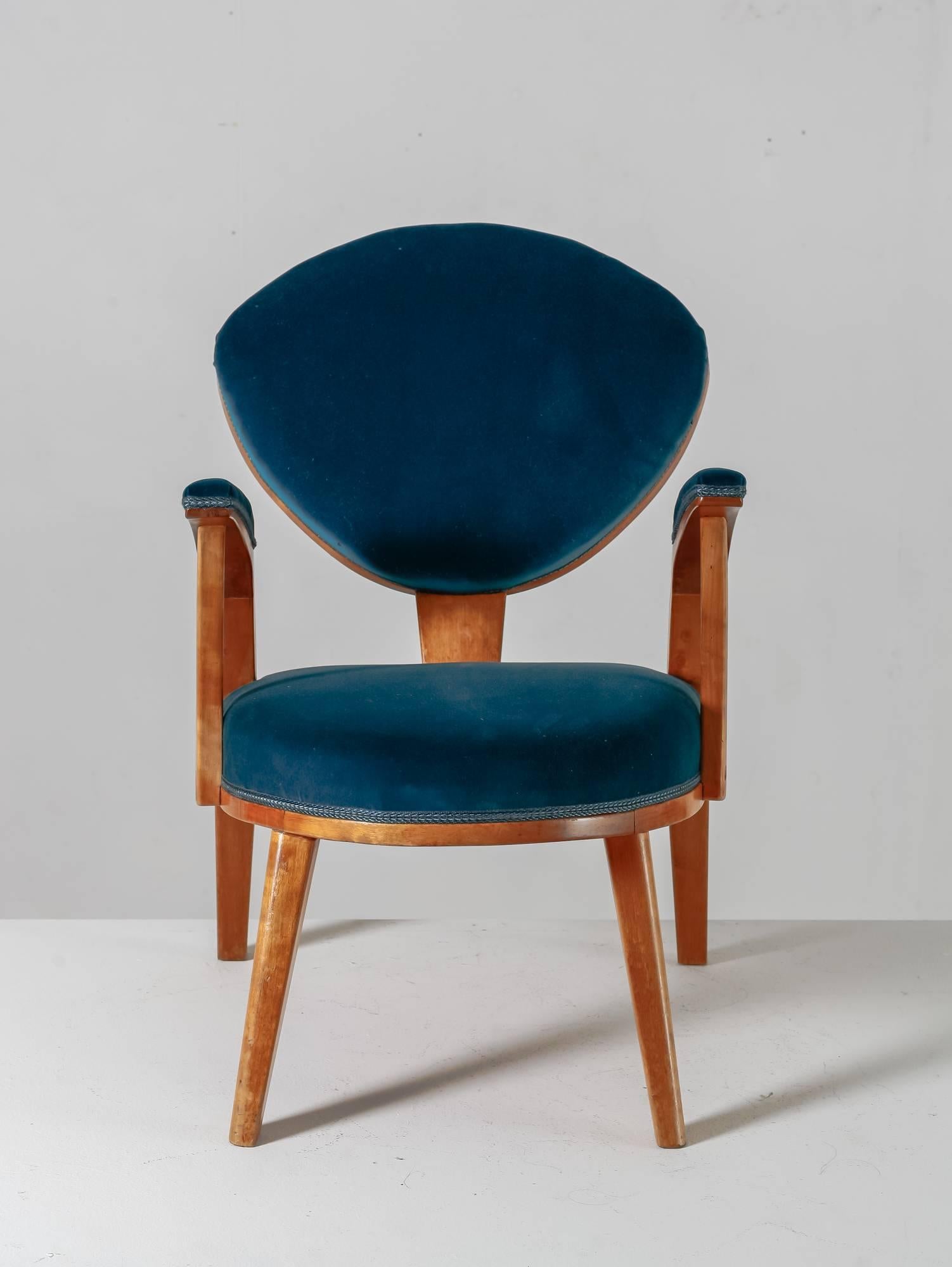 Mid-20th Century Swedish Beech and Jade Green Velvet Armchair, 1930s-1940s For Sale