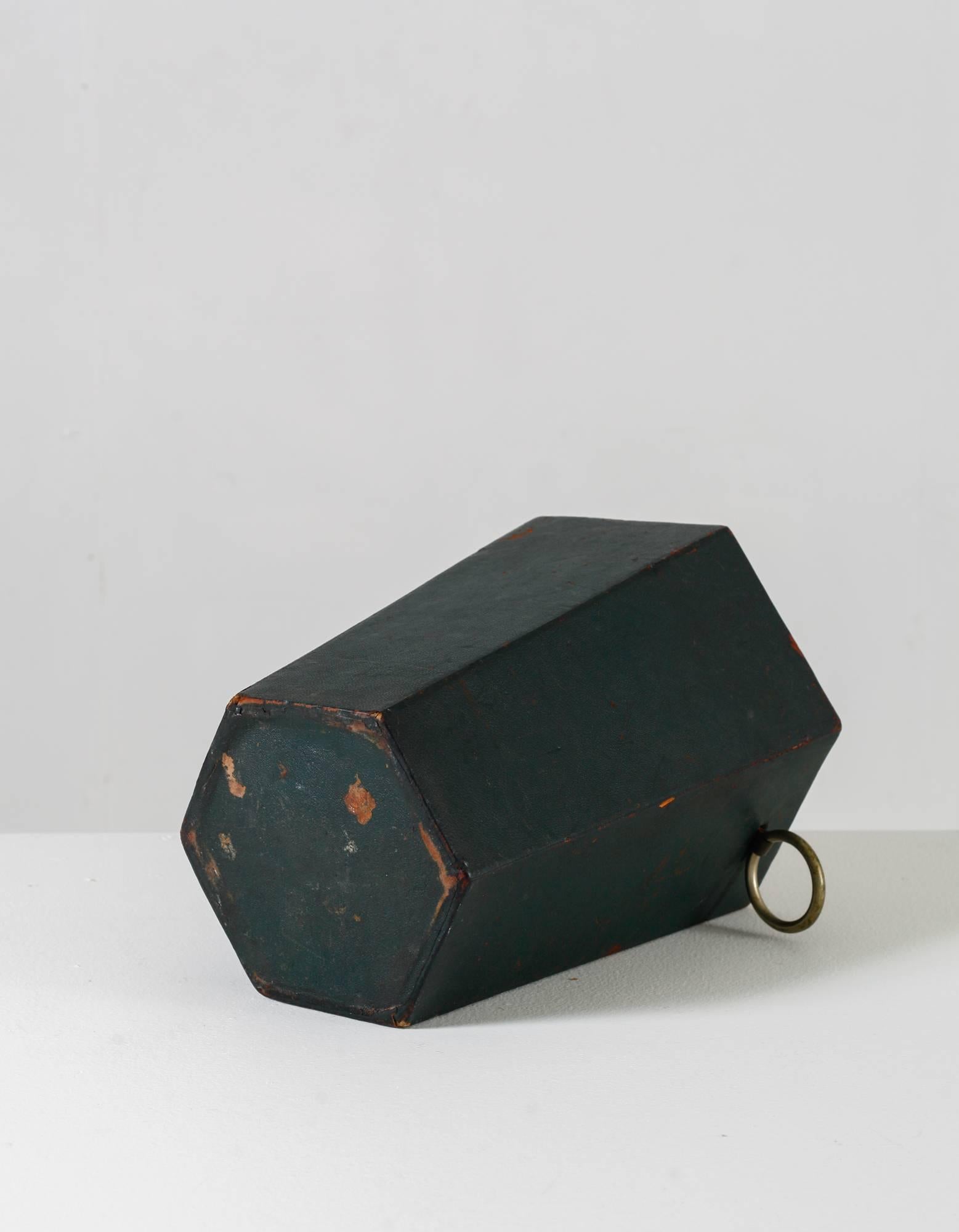 Mid-Century Modern Jacques Adnet Green Leather Waste Basket, France, 1950s
