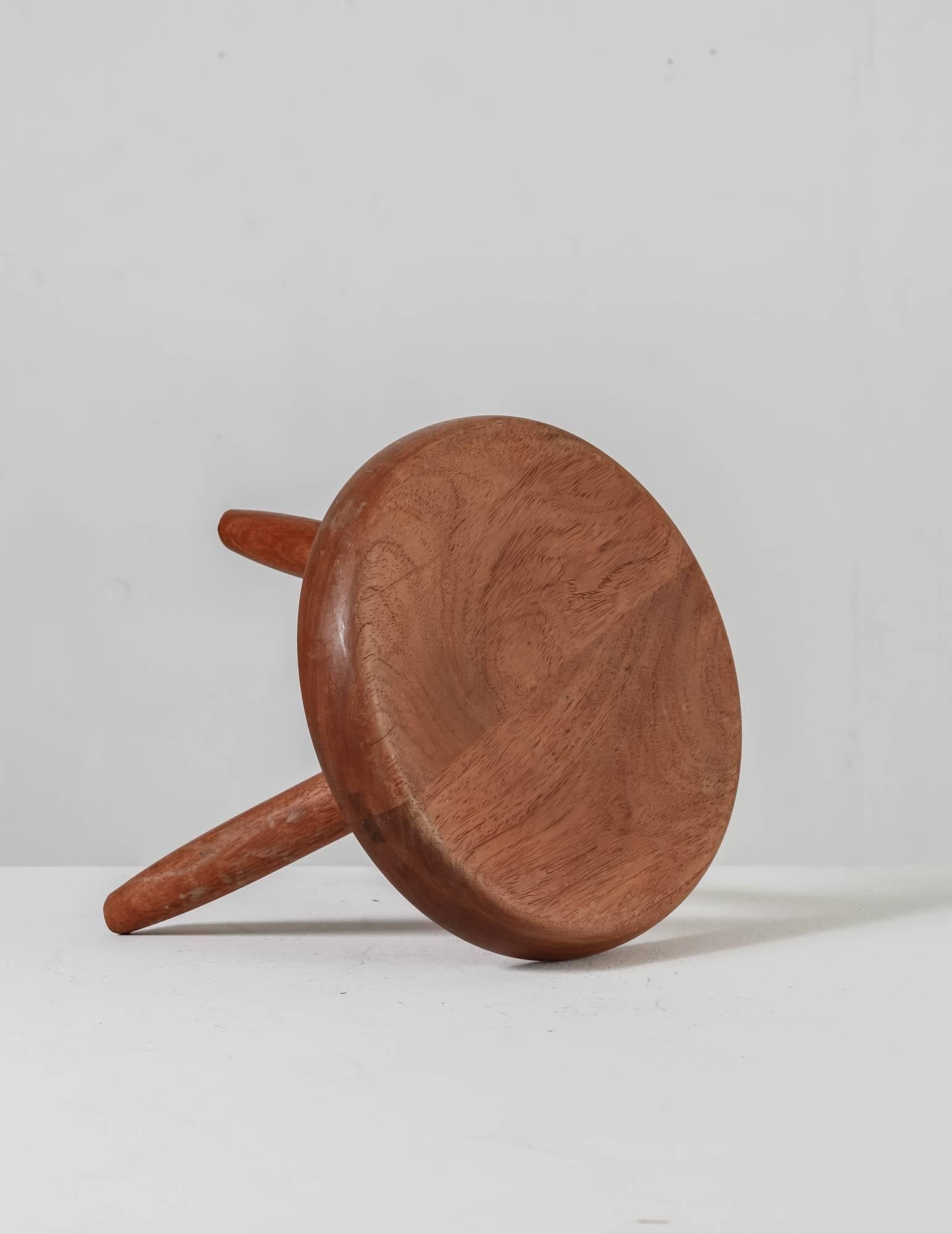 Mid-Century Modern Charlotte Perriand Low Teak Tripod Stool, France, 1960s For Sale