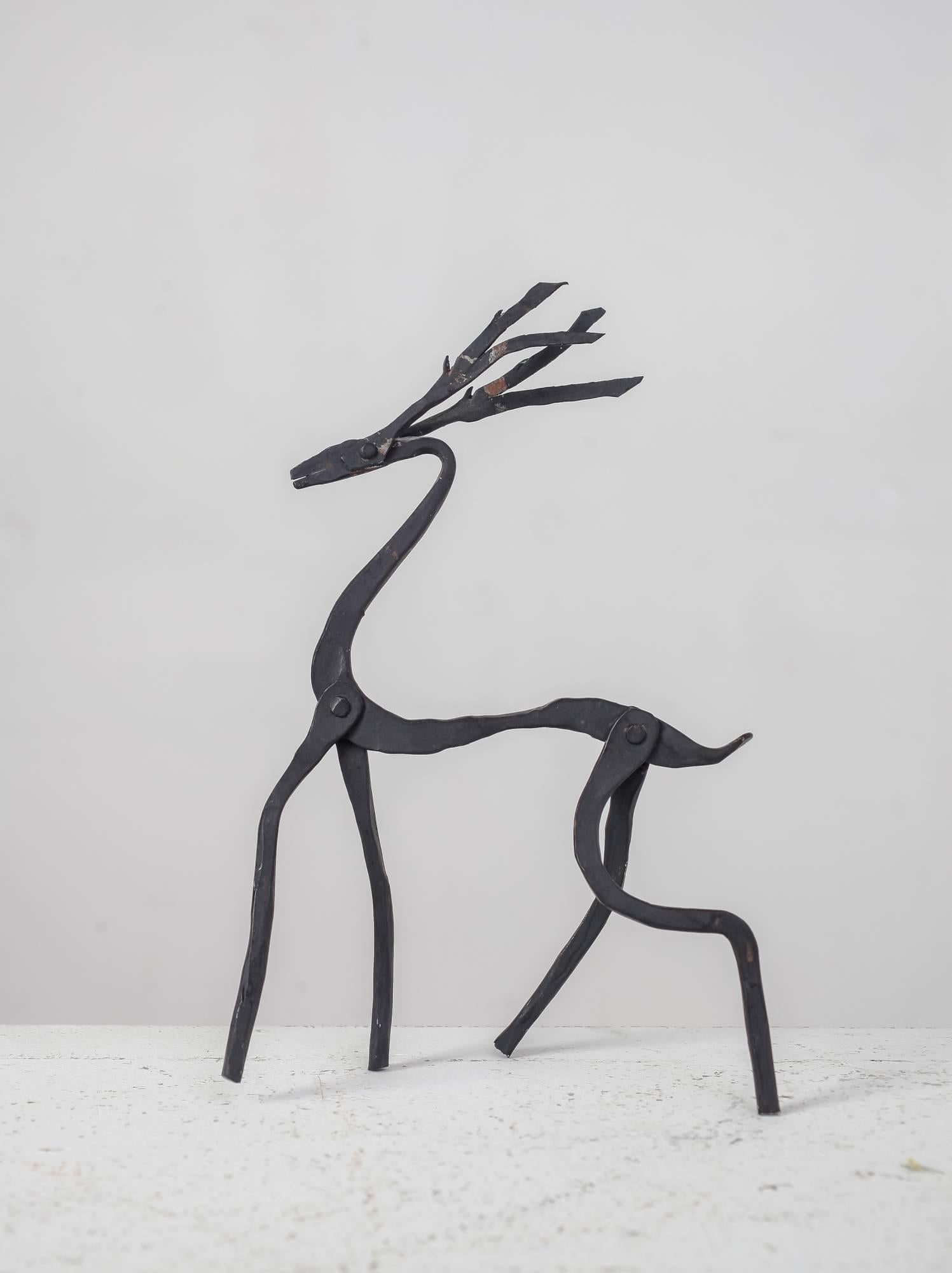 Mid-Century Modern Jean Touret Iron Deer Sculpture for Atelier Marolles, France, 1950s