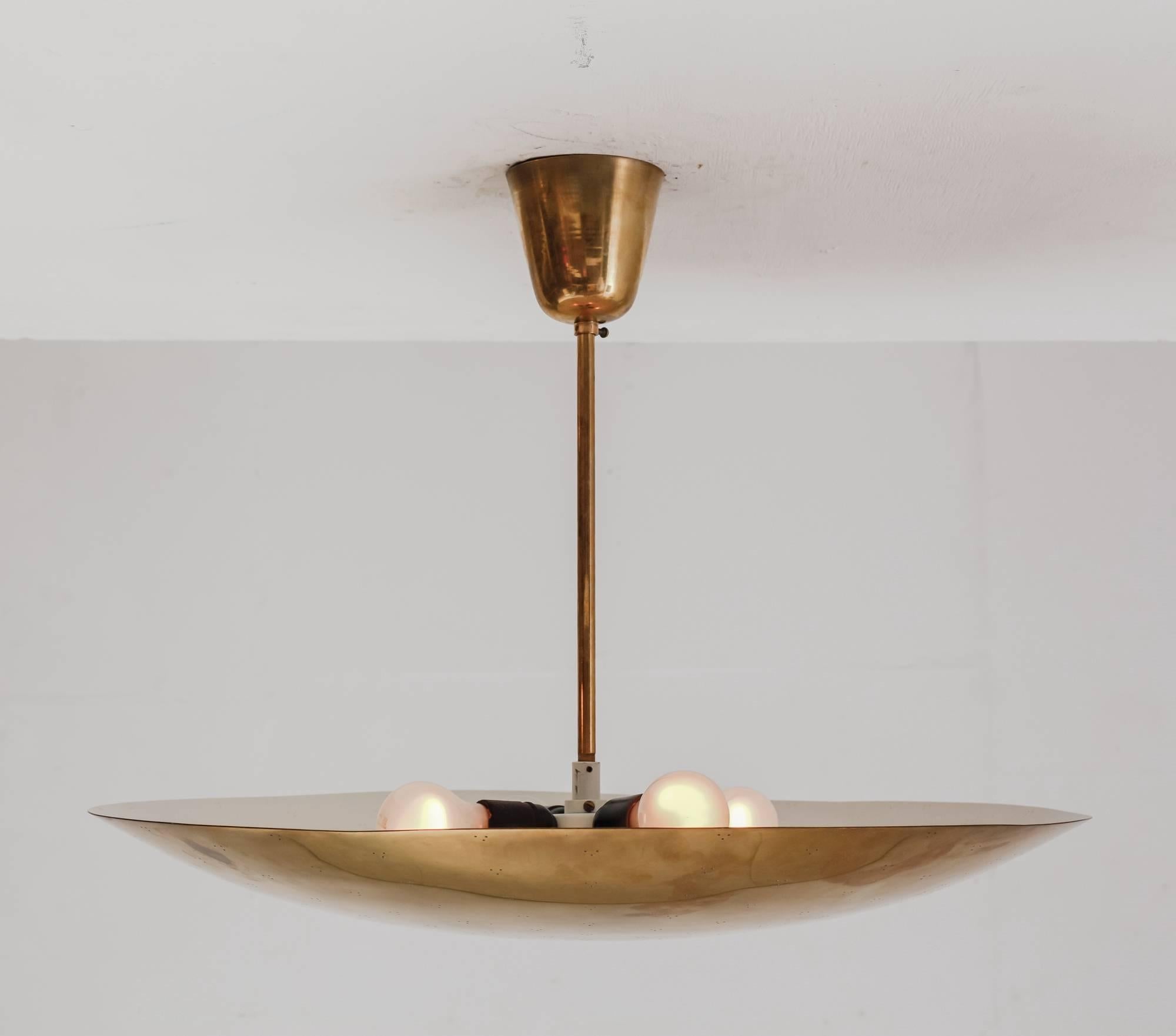 Scandinavian Modern Paavo Tynell Rare and Large Pendant in Brass, Finland, 1940s For Sale