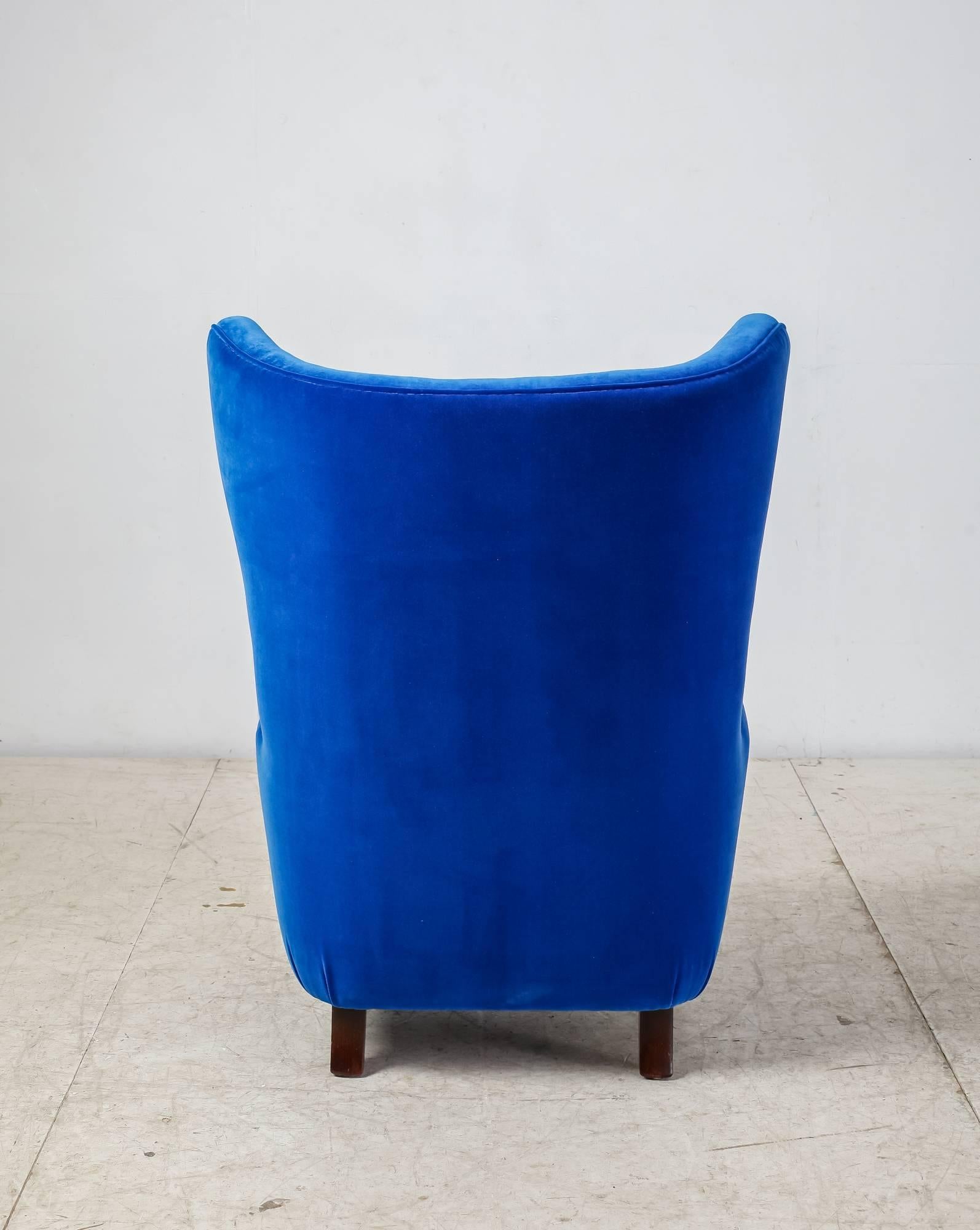 Stained Mogens Lassen Attributed Wingback Lounge Chair, Denmark, 1940s For Sale
