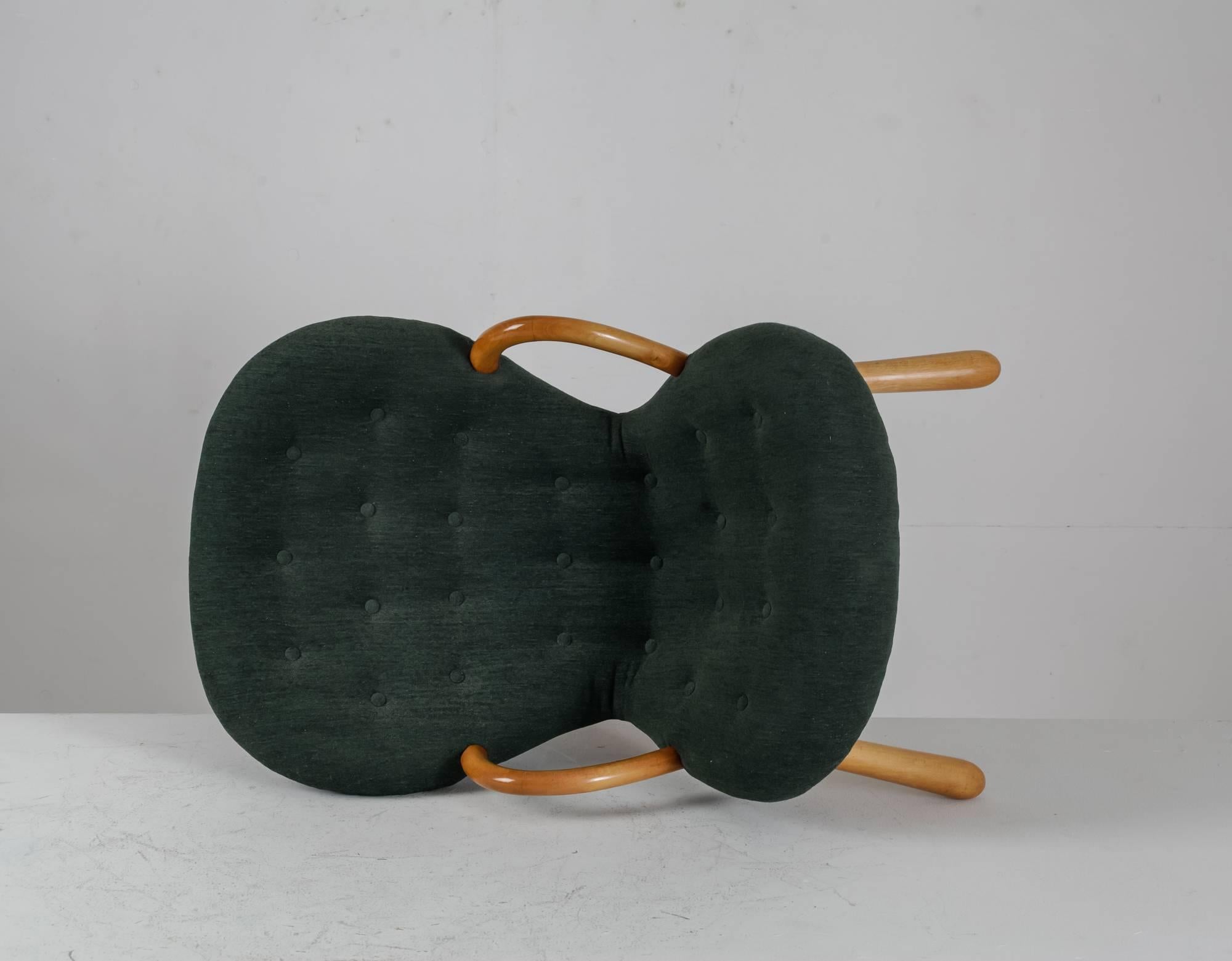 Stained Philip Arctander Clam Chair with Green Upholstery, Denmark, 1940s For Sale