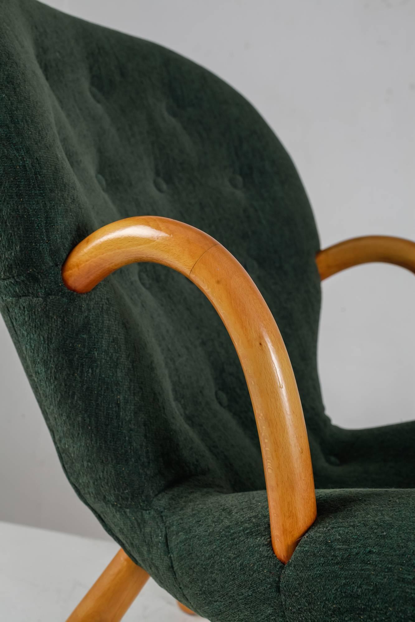 Mid-20th Century Philip Arctander Clam Chair with Green Upholstery, Denmark, 1940s For Sale