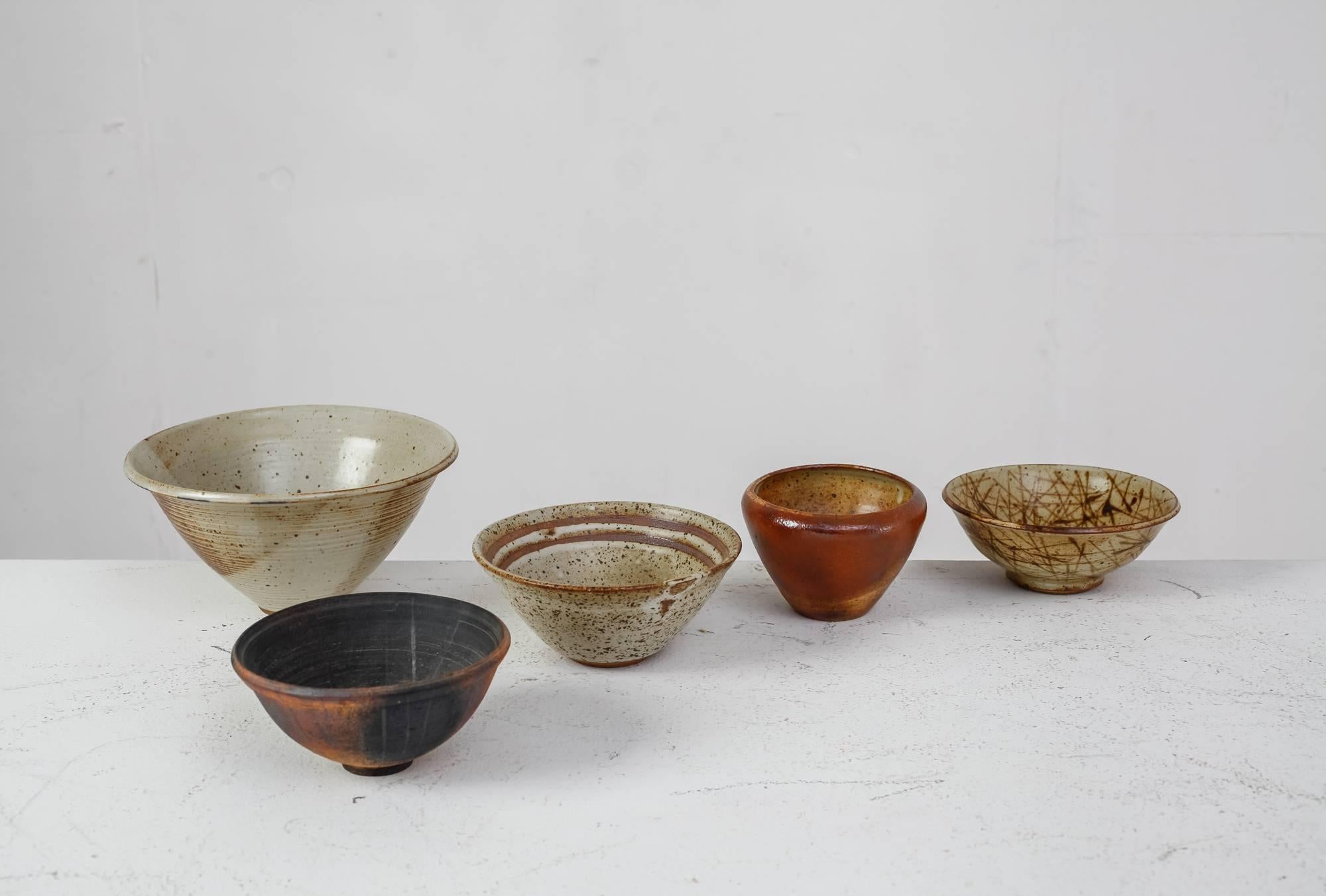 Mid-Century Modern Franco Agnese Set of Five Ceramic Bowls, France, 1960s For Sale