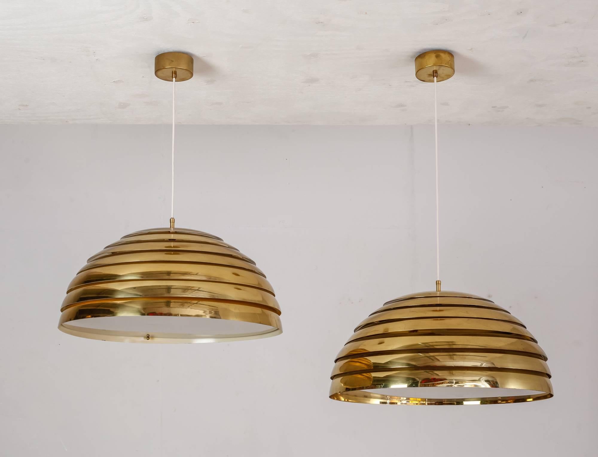 Mid-20th Century Pair of Large Brass Round Pendants, Germany, 1960s-1970s For Sale