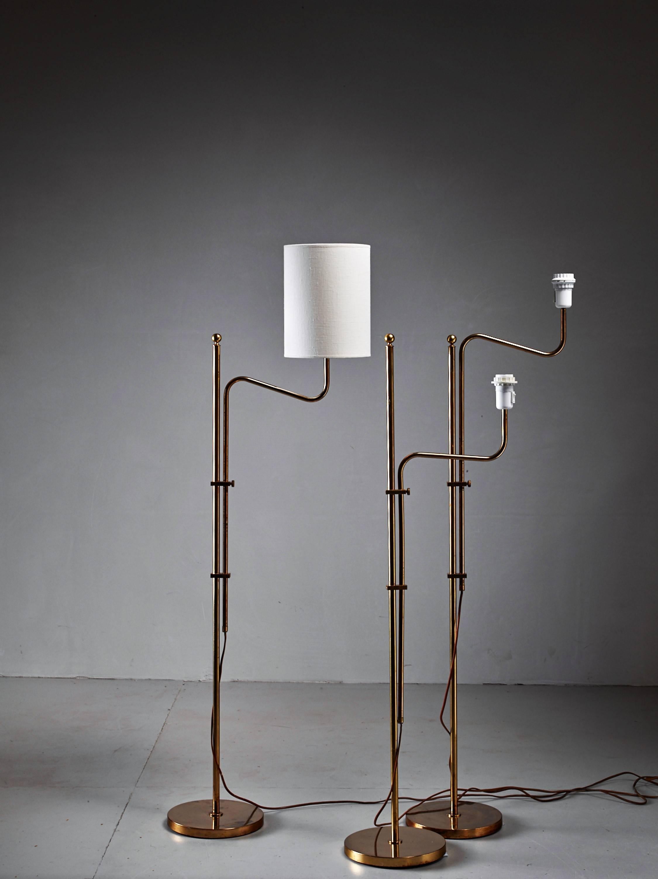 Scandinavian Modern Set of Three Bergboms Brass Floor Lamps, Sweden, 1960s