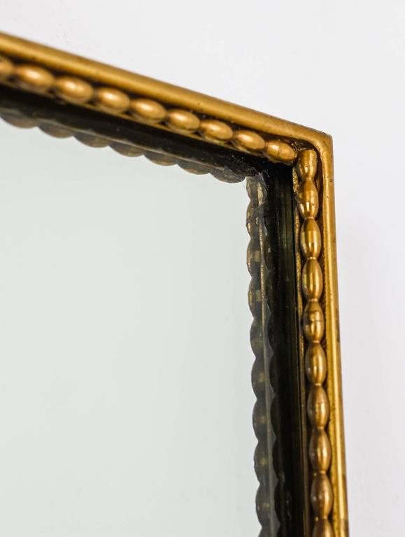 Large Rectangular Wall Mirror with Beaded Brass Frame, Italy, 1950s at