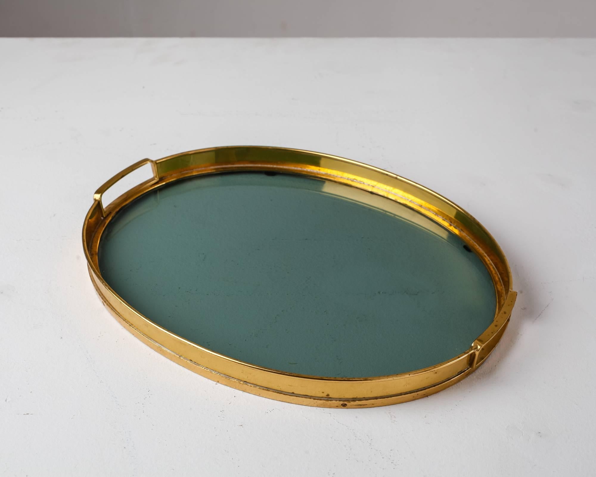 Mid-Century Modern Tray with Brass Rim and Glass Bottom, Italy, 1950s