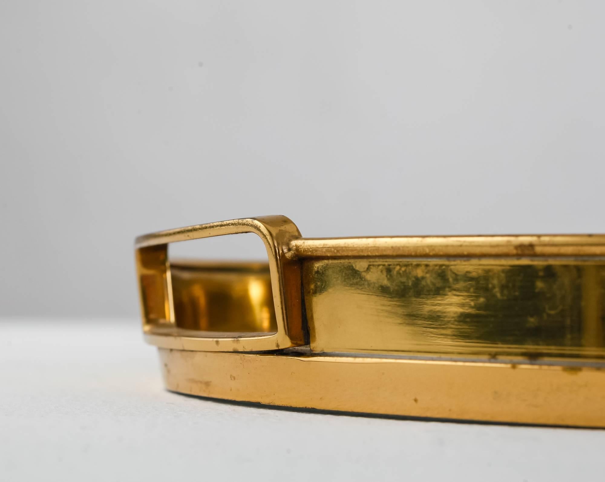 Tray with Brass Rim and Glass Bottom, Italy, 1950s 4