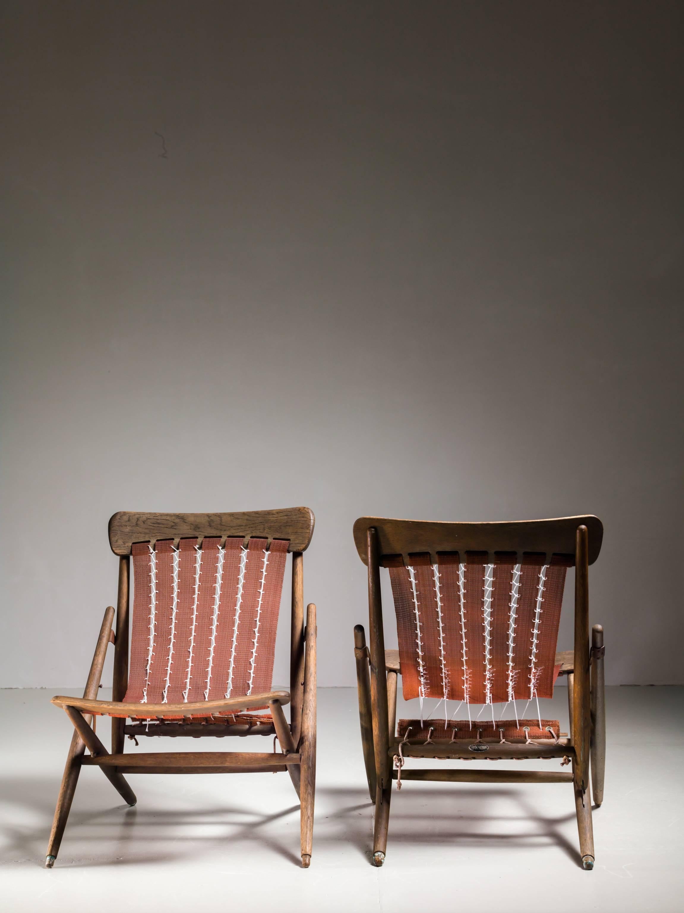 Maruni Studio Foldable Lounge Chairs, Japan, 1940s In Good Condition In Maastricht, NL