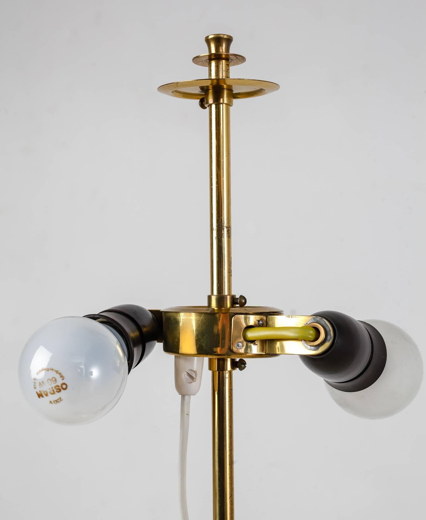 Finnish Brass Floor Lamp with Cane Covered Stem, Finland, 1950s For Sale