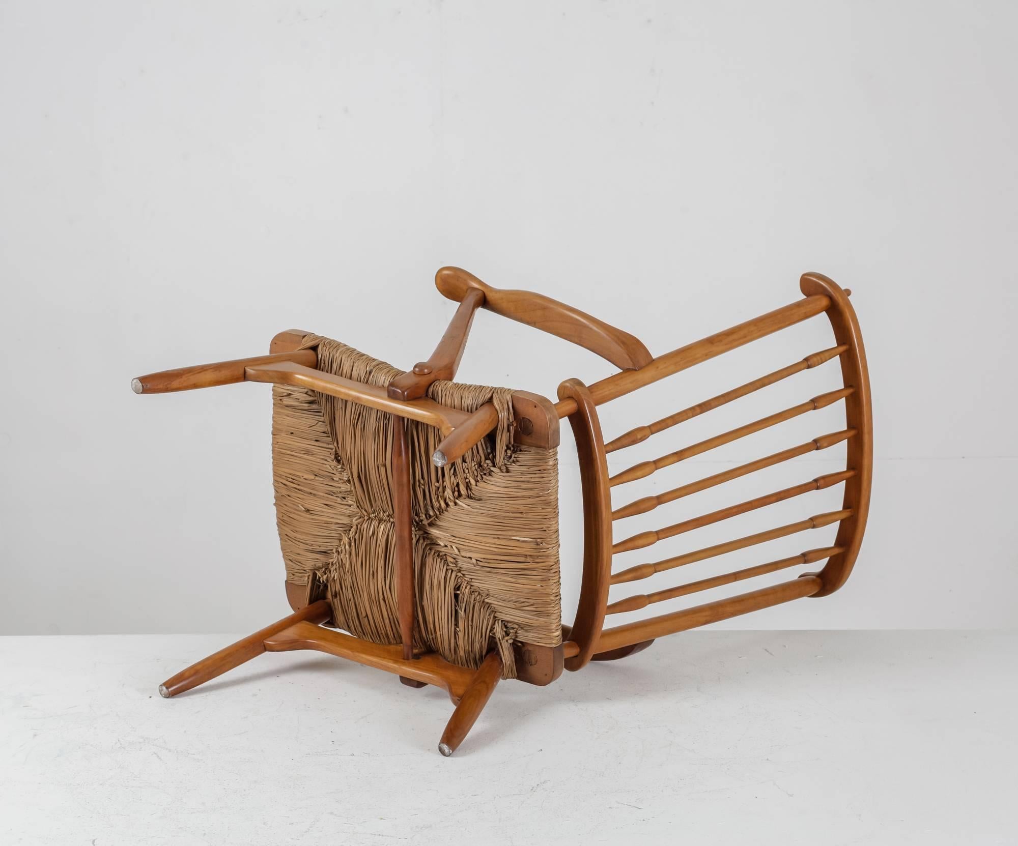 Mid-20th Century Armchair with Papercord Seating and Spindle Backrest, Netherlands, 1950s For Sale