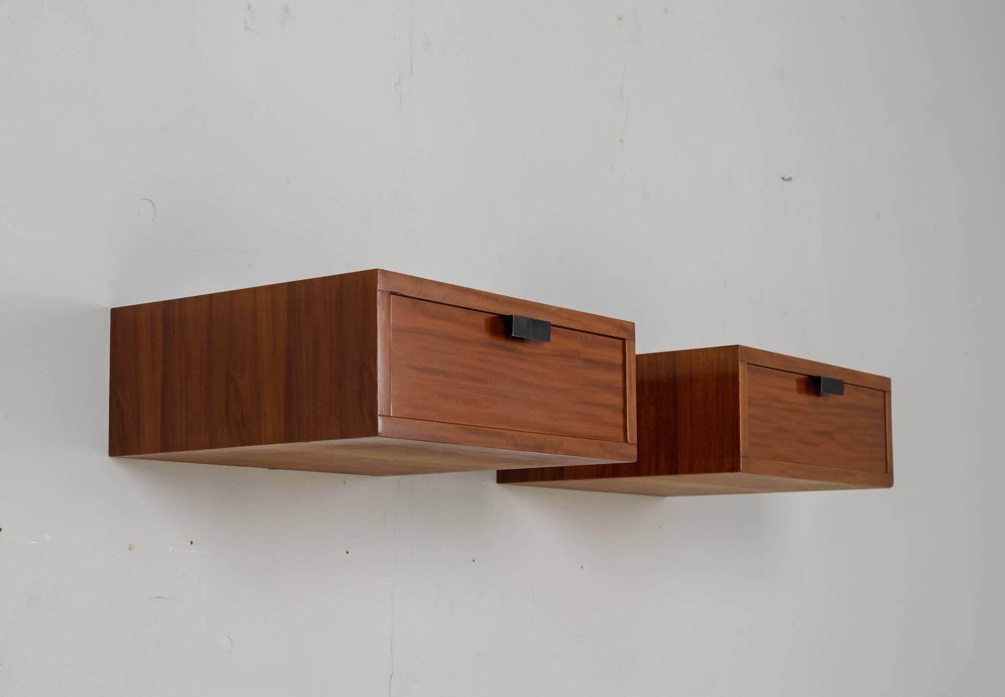 Mid-Century Modern Pierre Paulin Wooden Wall-Mounted Bedside Cabinets, France, 1950s For Sale