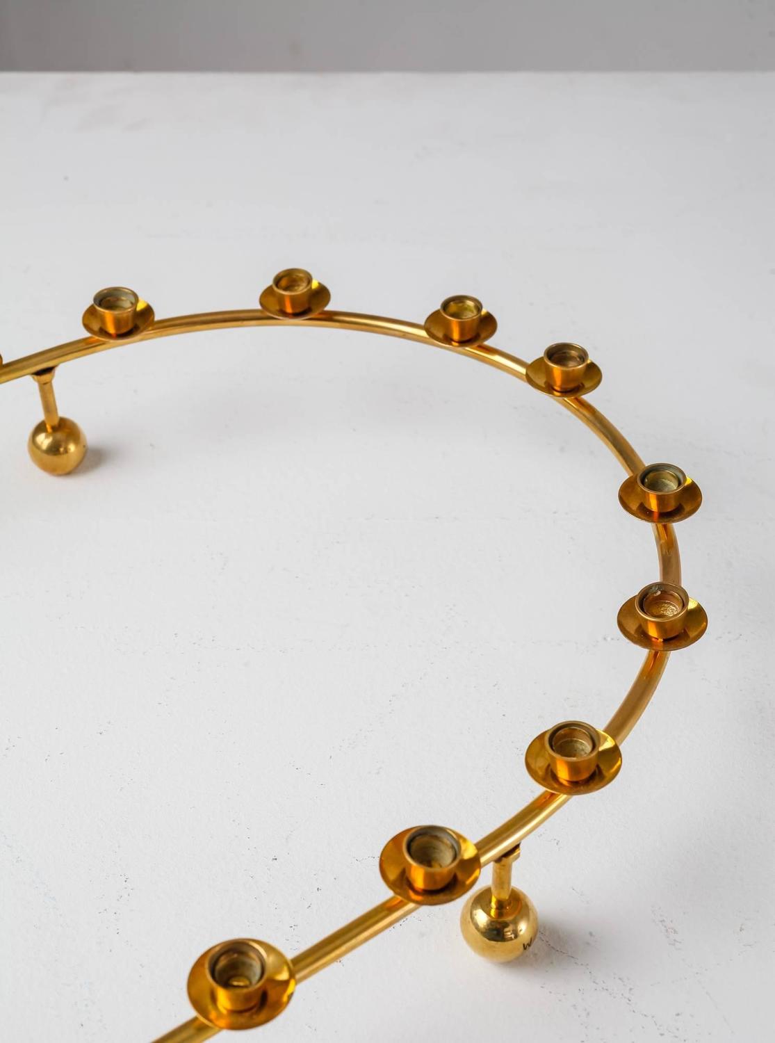 Large Brass Oval Candelabra for 24 Candles, Denmark, 1950s For Sale at