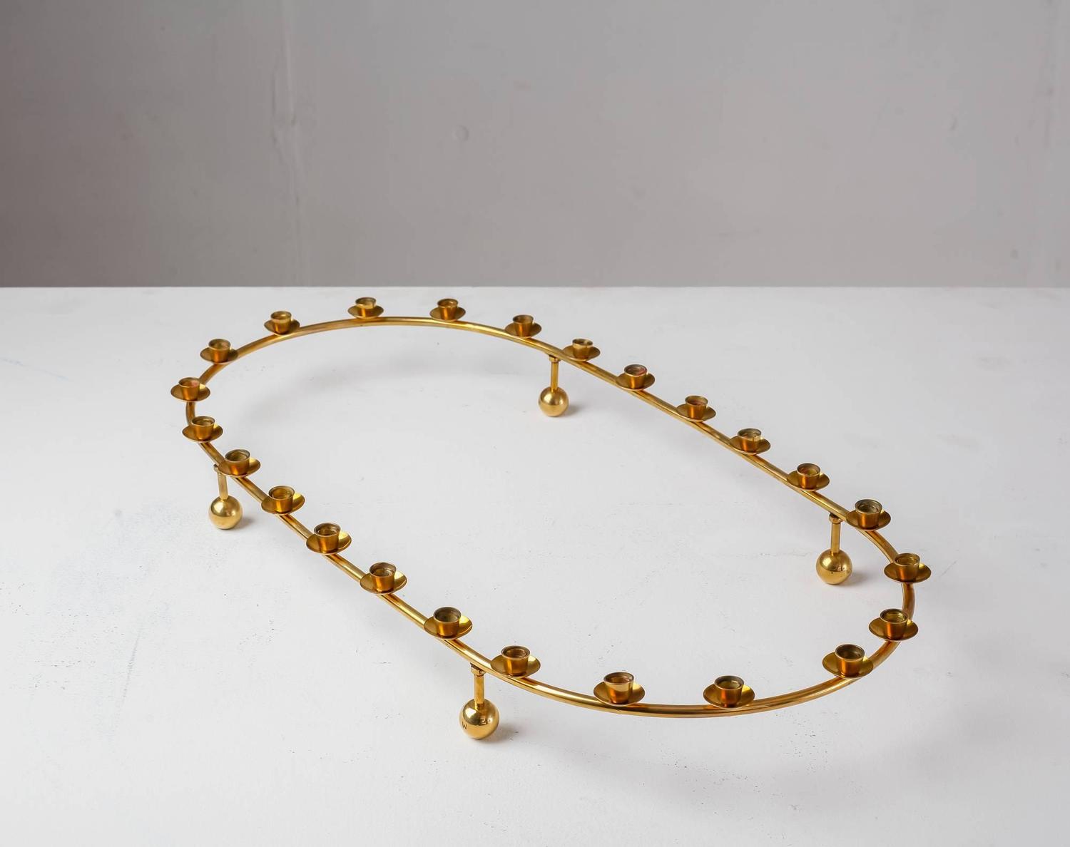 Large Brass Oval Candelabra for 24 Candles, Denmark, 1950s For Sale at