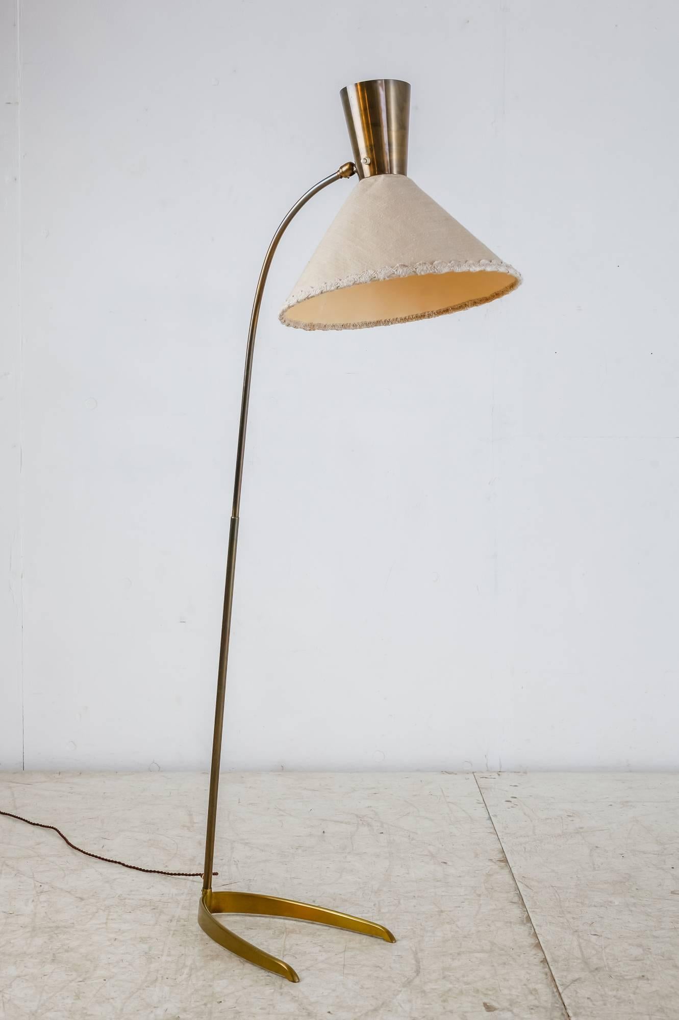 Austrian Brass Floor Lamp with Diabolo Hood, Austria, 1950s For Sale